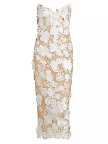 Jasmine 3D Floral Strapless Midi-Dress