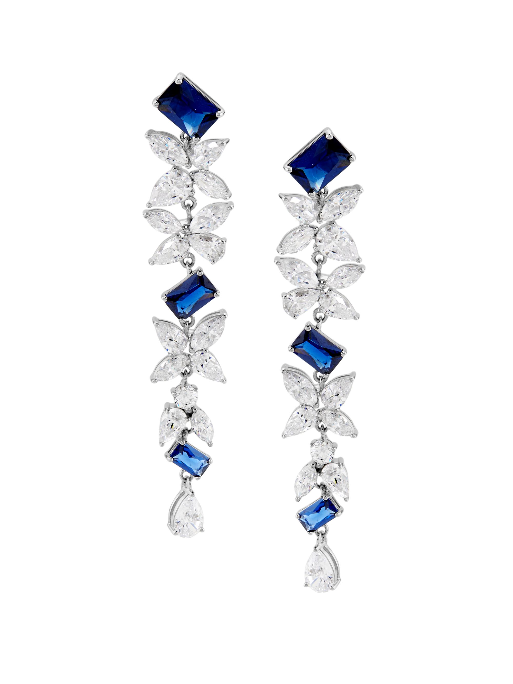 Adriana Orsini Women's Versailles Floral Sterling Silver, Cubic Zirconia & Nono Blue Sapphire Linear Drop Earrings - Silver Blue