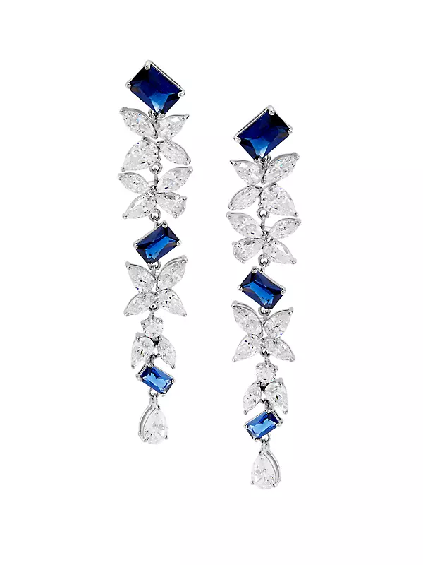 Shop Adriana Orsini Versailles Floral Sterling Silver, Cubic Zirconia &  Nono Blue Sapphire Linear Drop Earrings