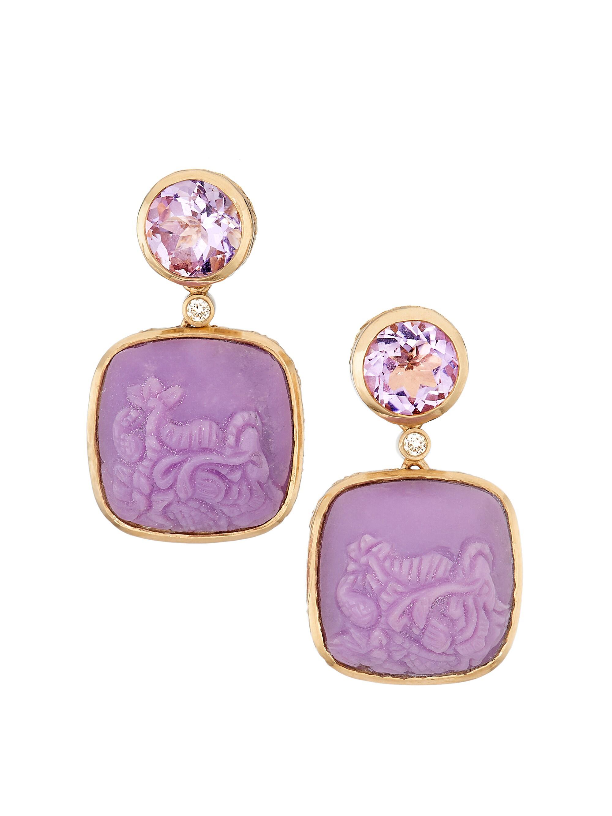 Stephen Dweck Women's Luxury 18K Gold, Diamond, Amethyst & Phosphosiderite Drop Earrings - Yellow Gold