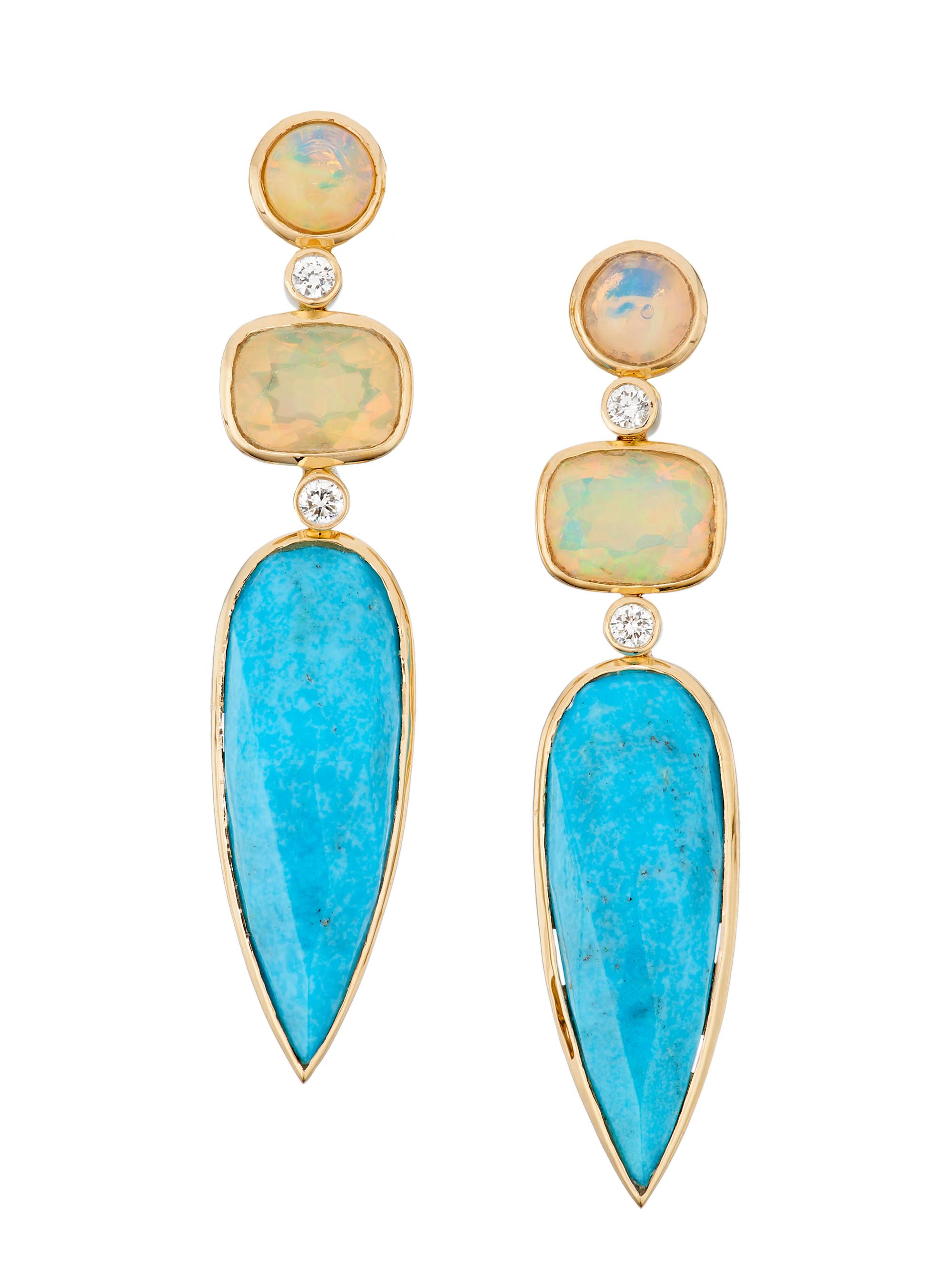 Stephen Dweck Women's Luxury 18K Gold, Diamond, Opal & Turquoise Drop Earrings - Gold