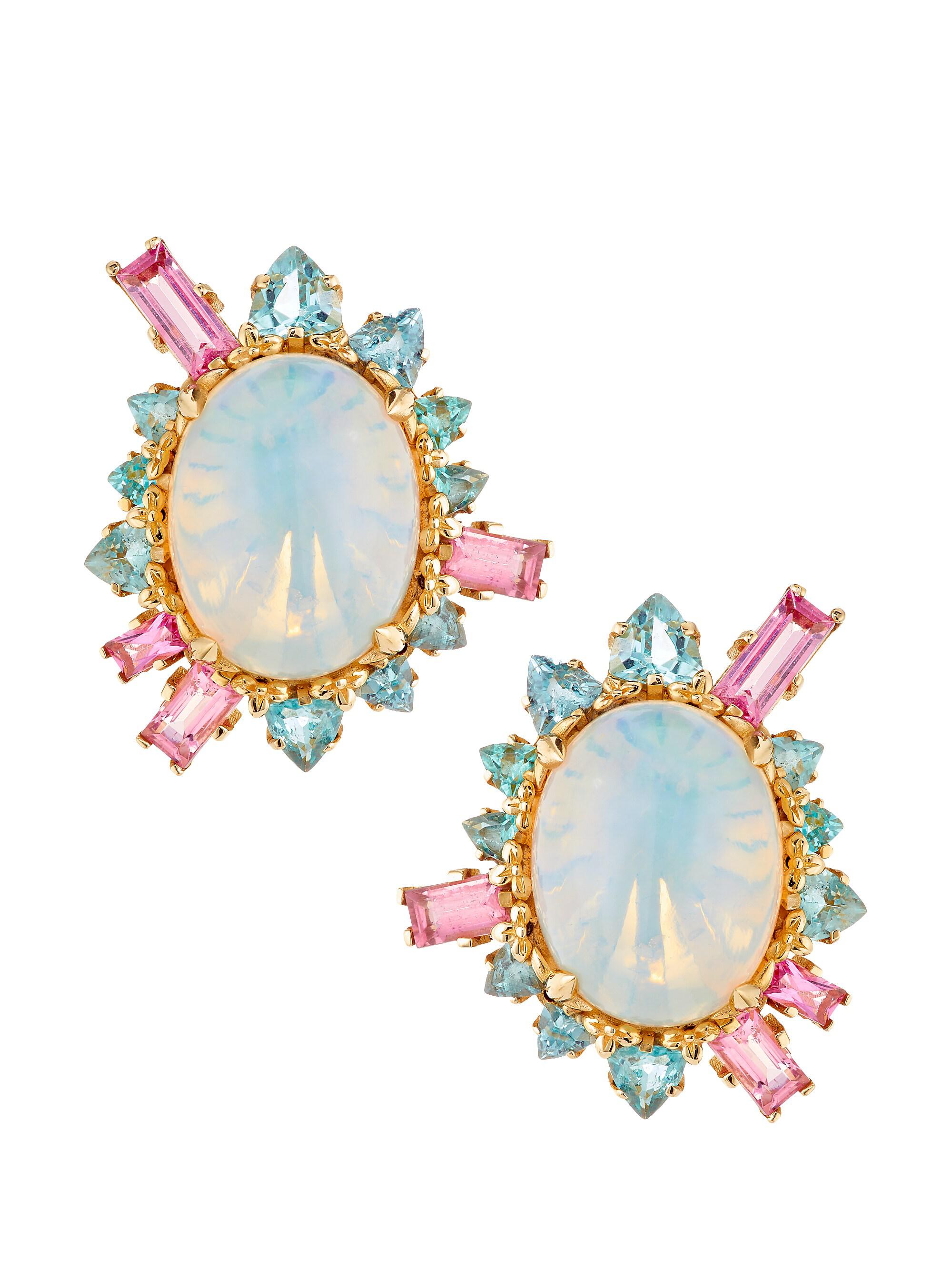 Stephen Dweck Women's Luxury 18K Gold Opal & Tourmaline Stud Earrings - Yellow Gold