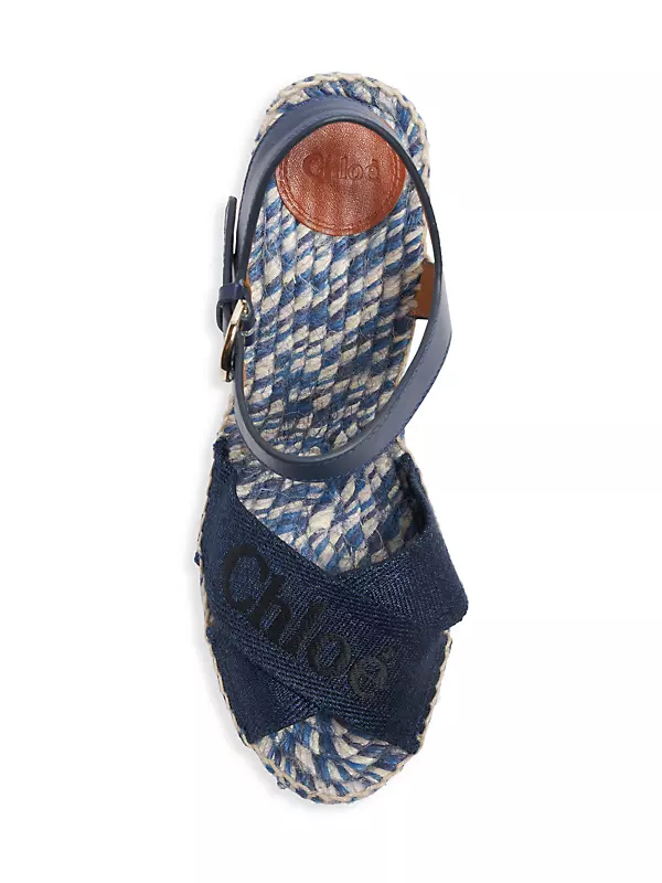 Piia Denim & Leather Espadrille Wedge Sandals