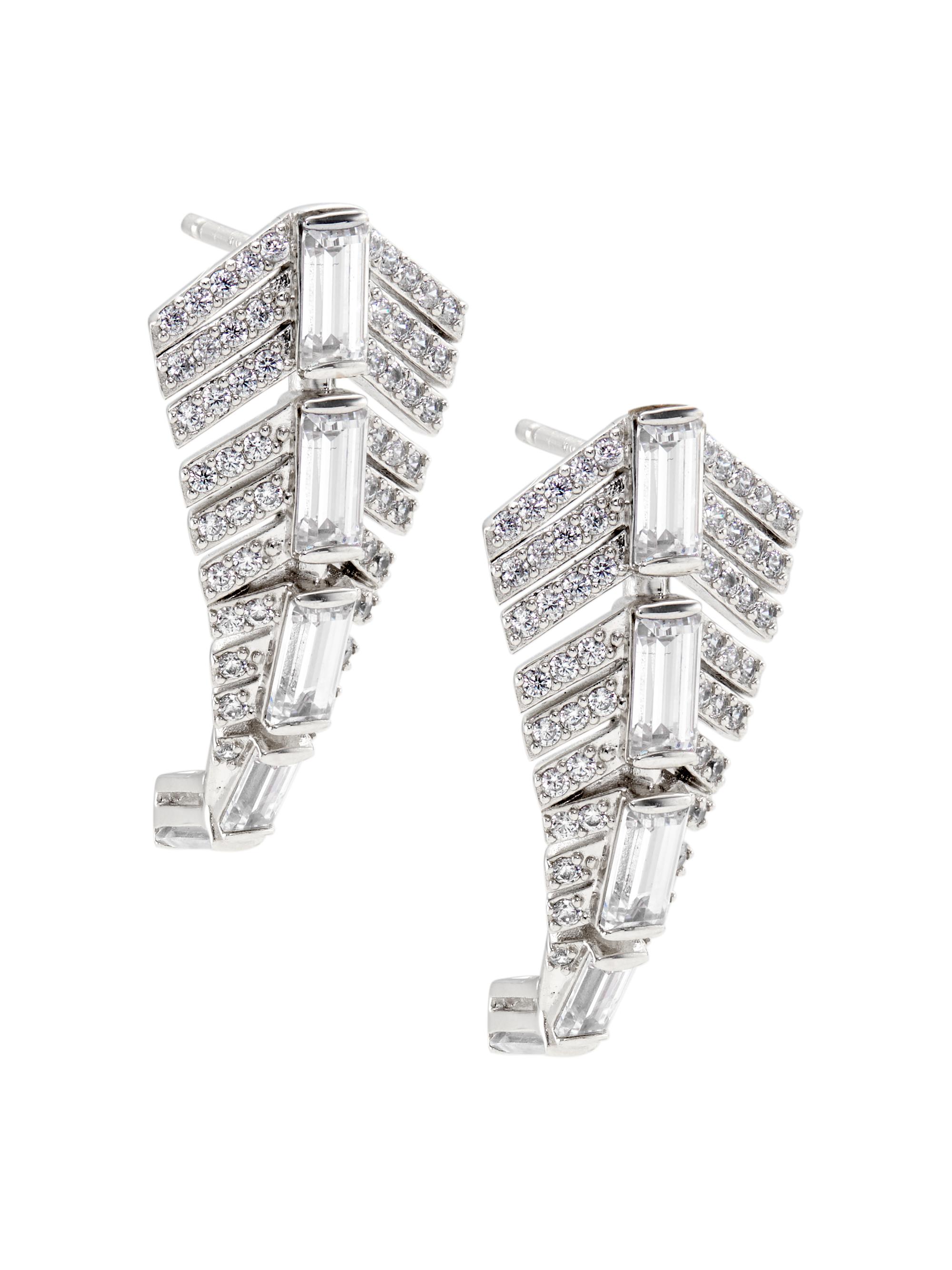 Adriana Orsini Women's Naomi Deco Sterling Silver & Cubic Zirconia J-Hoop Earrings - Silver