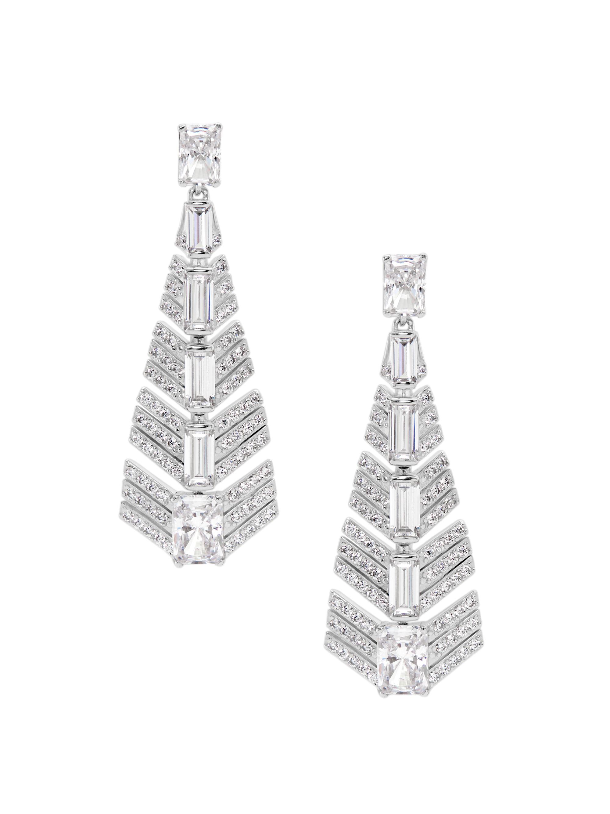 Adriana Orsini Women's Naomi Deco Sterling Silver & Cubic Zirconia Feather Drop Earrings - Silver
