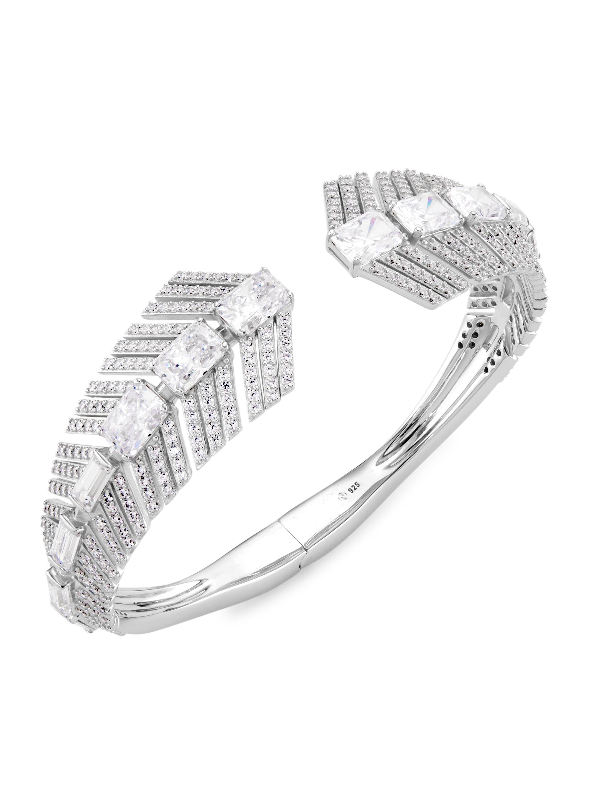 Adriana Orsini Women's Naomi Rhodium-Plated & Cubic Zirconia Hinged Deco Cuff - Silver