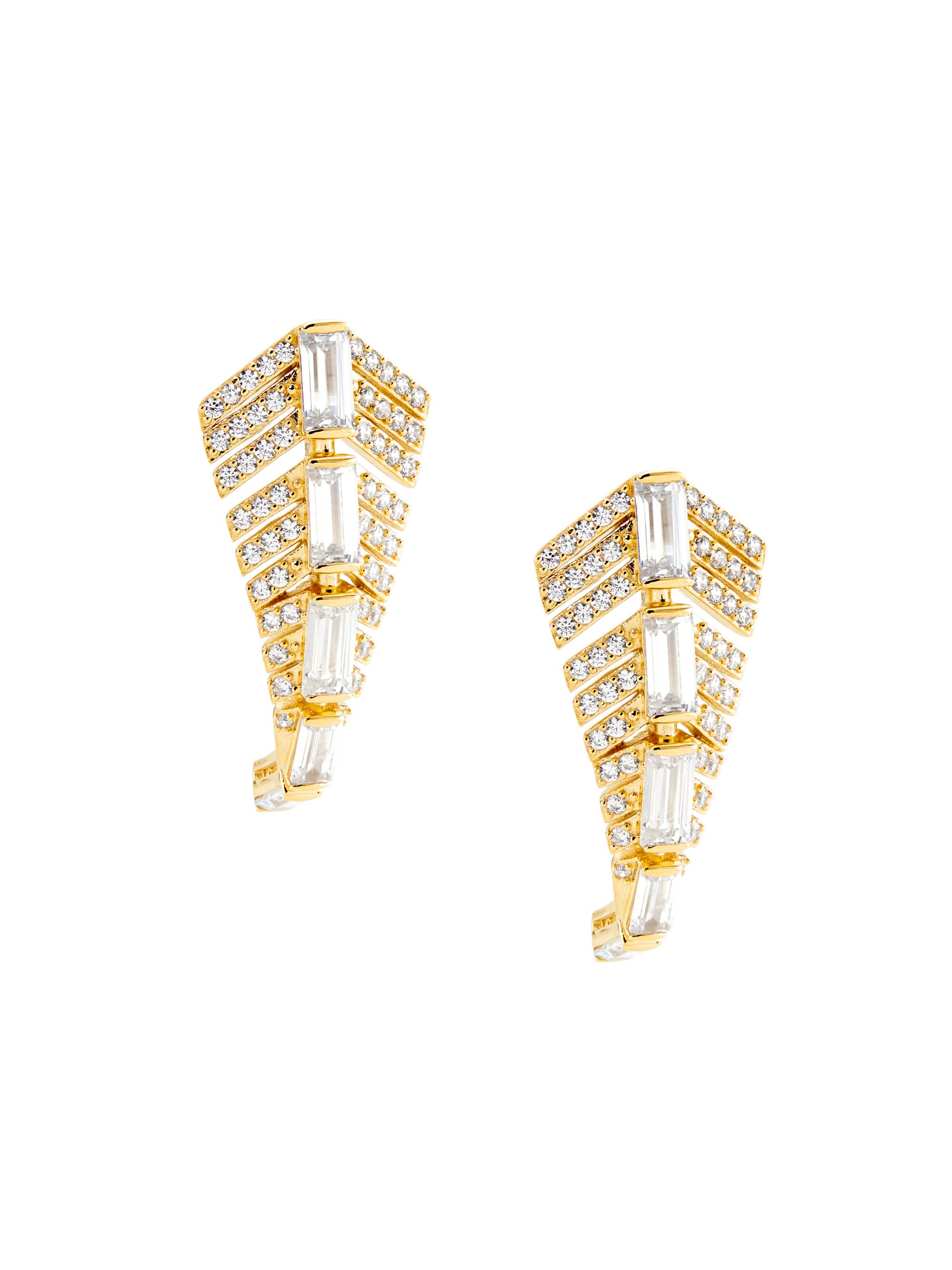 Adriana Orsini Women's Naomi 18K Gold-Plate & Cubic Zirconia Deco J-Hoop Earrings - Gold