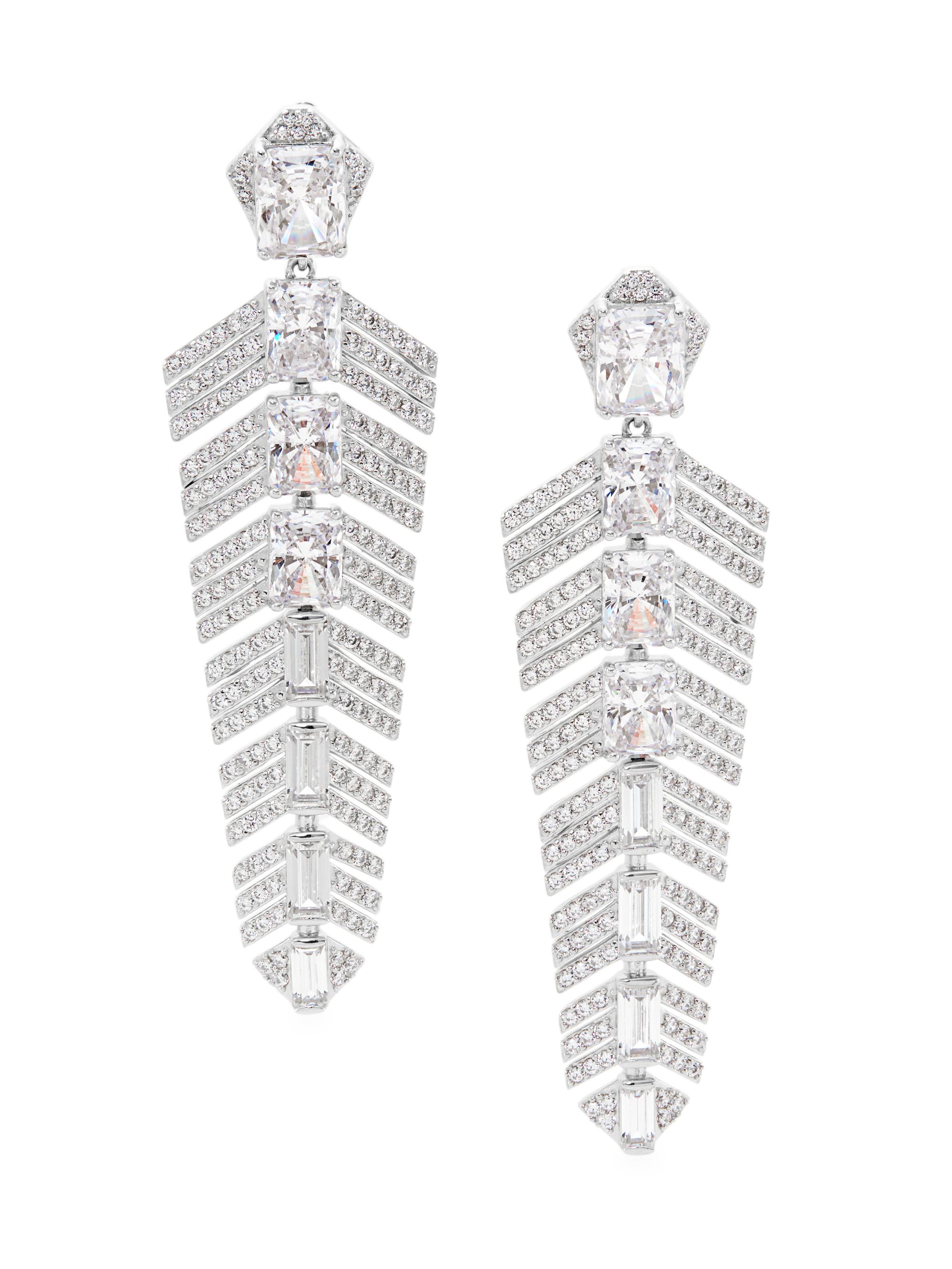 Adriana Orsini Women's Ear Candy Rhodium-Plated & Cubic Zirconia Feather Drop Earrings - Silver Crystal