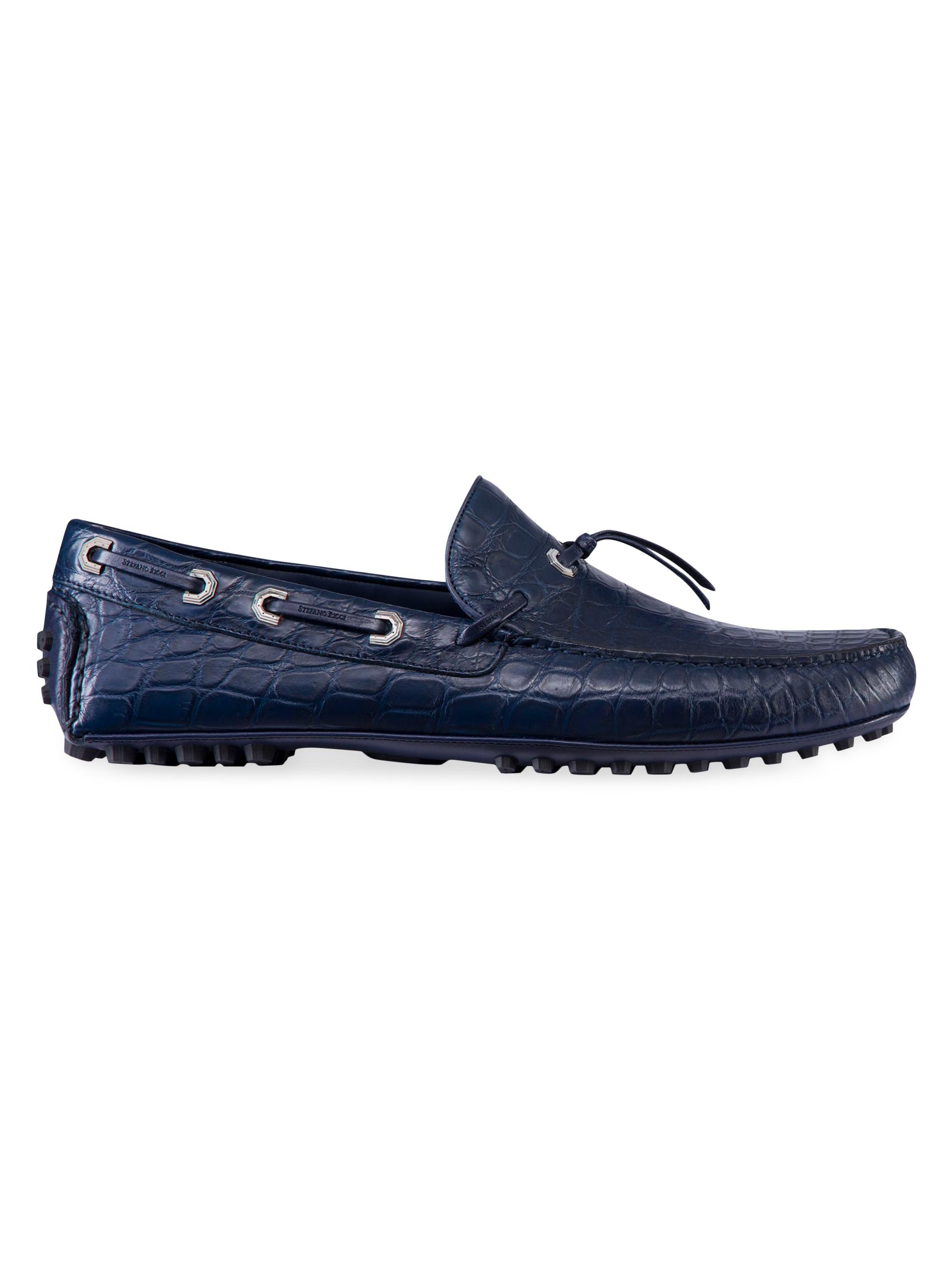 Stefano Ricci Men's Matted Crocodile Driving Shoes - Blue