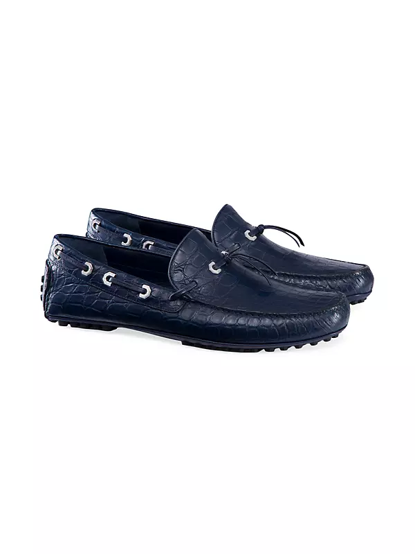 Stefano Ricci Men's Matted Crocodile Driving Shoes - Black - Size 7