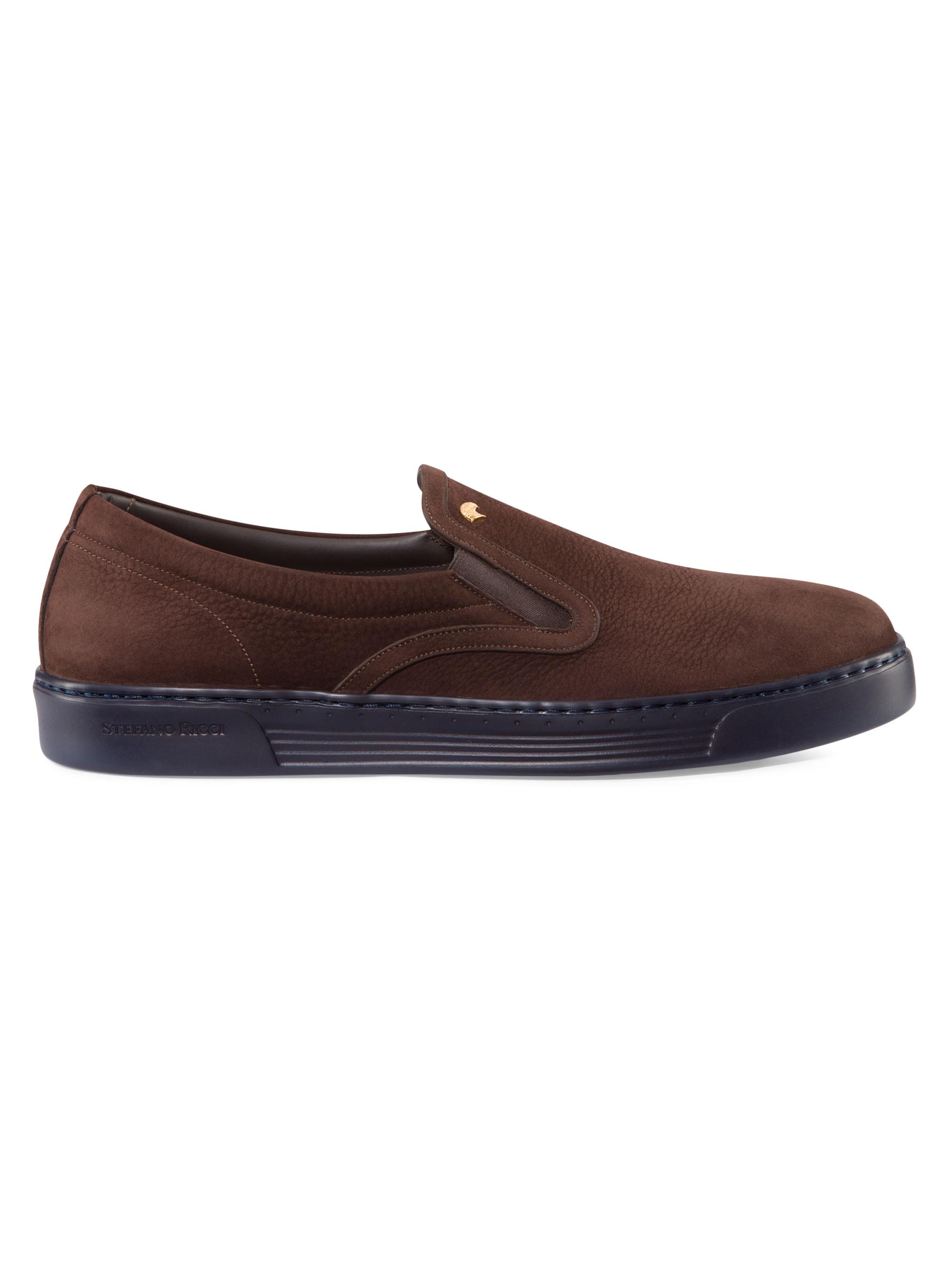 Stefano Ricci Men's Calfskin Leather Slip-On Sneakers - Brown