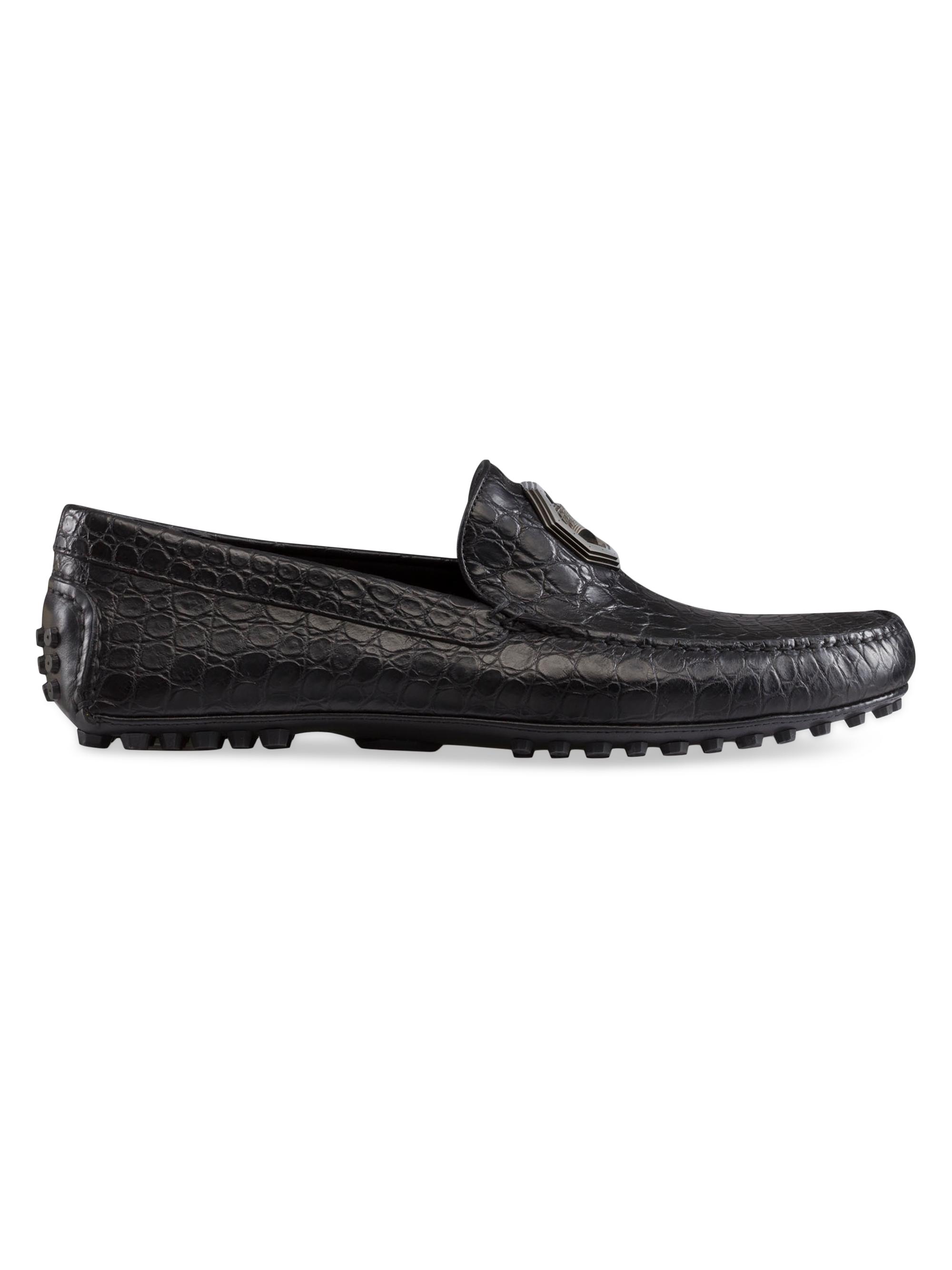 Stefano Ricci Men's Matted Crocodile Driving Shoes - Black