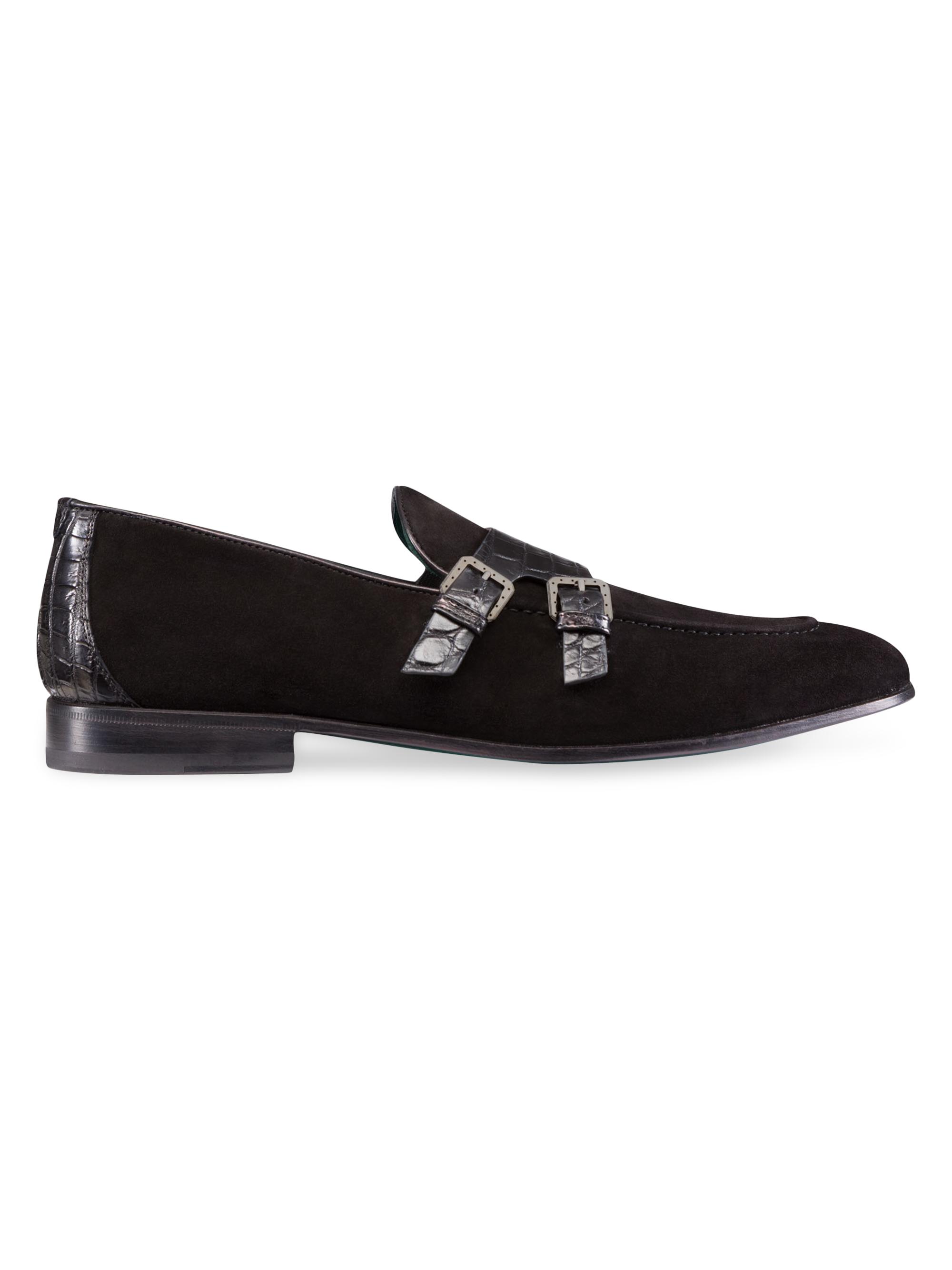 Stefano Ricci Men's Crocodile and Suede Monk Strap Shoes - Black