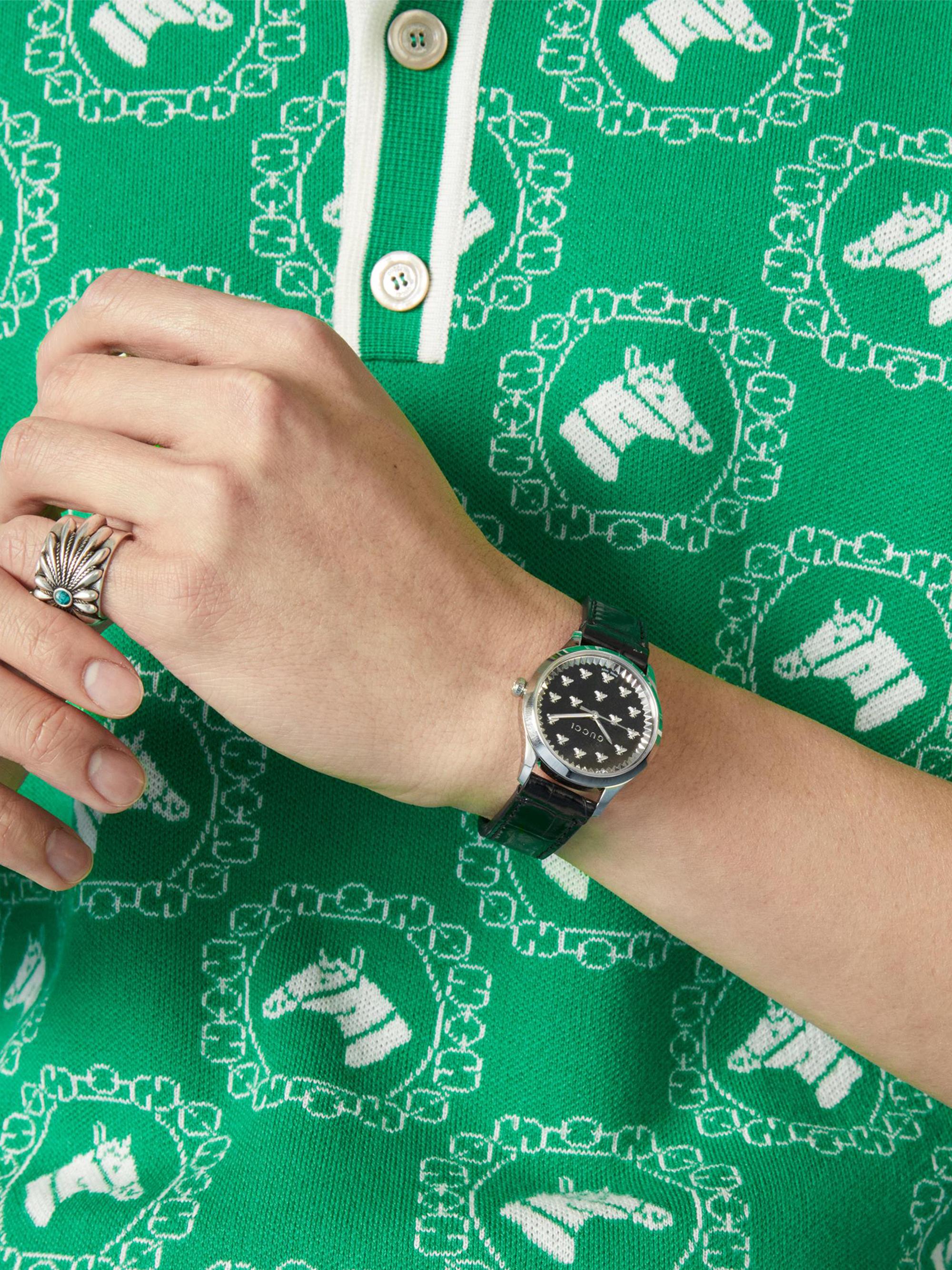 Gucci G-Timeless Stainless Steel, Black Onyx & Alligator-Effect