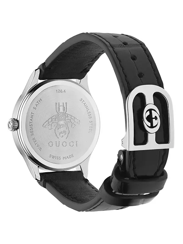 G-Timeless Stainless Steel, Black Onyx & Alligator-Effect Leather Bee Watch