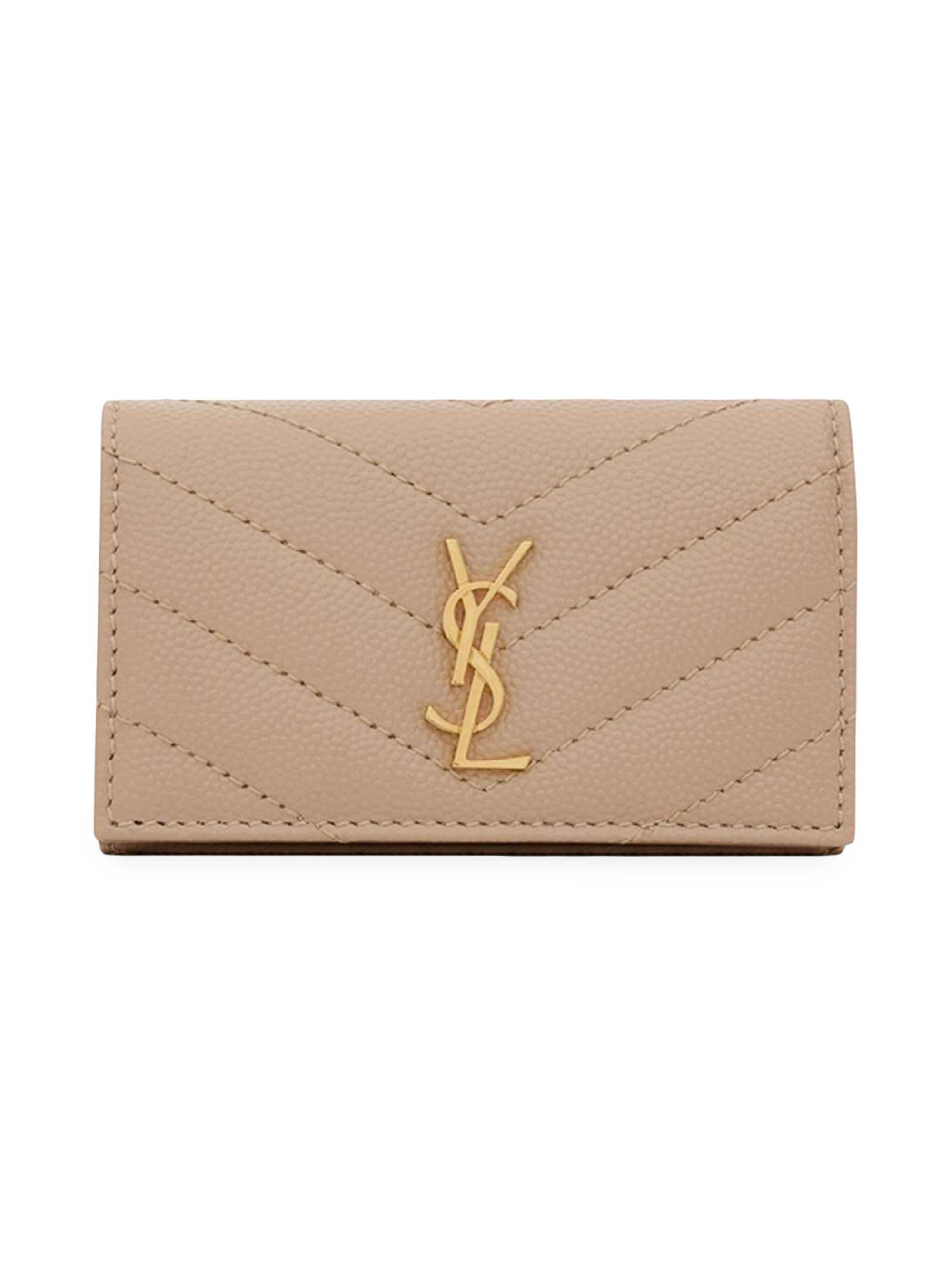 Saint Laurent Women's Cassandre Slim Key Case in Grain De Poudre Embossed Leather - Dark Beige