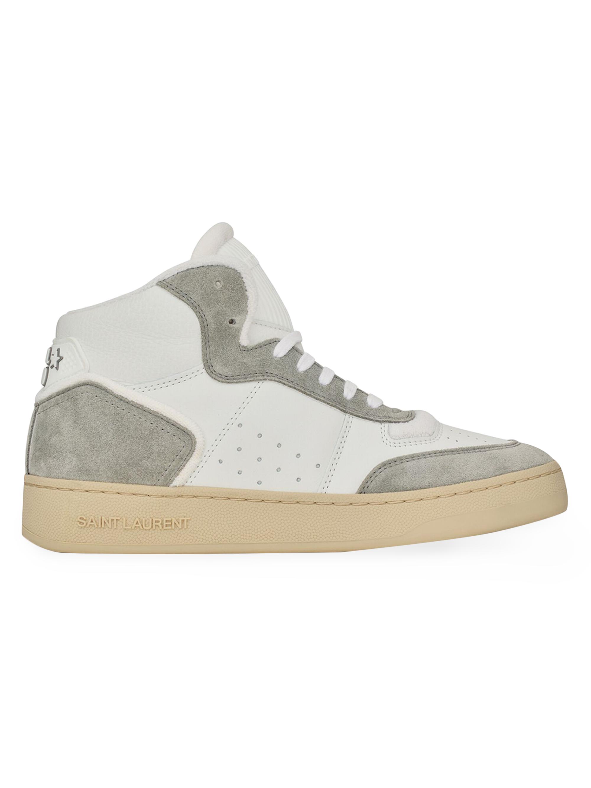 Saint Laurent Men's SL/80 Sneakers in Leather and Suede - Blanc Optique And Paris Roof