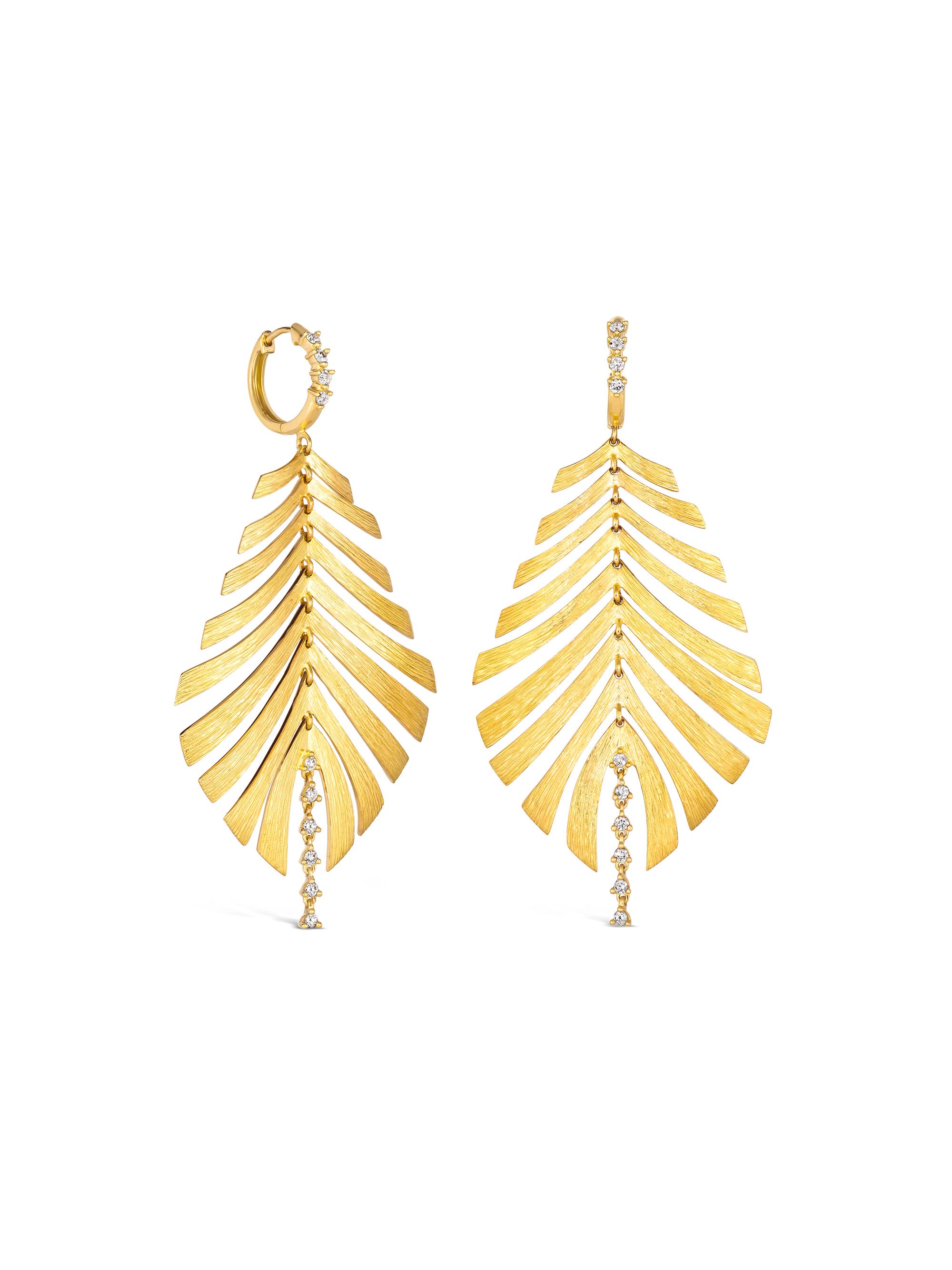 Bahia 18K Yellow Gold & 0.33 TCW Diamond Palm Leaf Drop Earrings