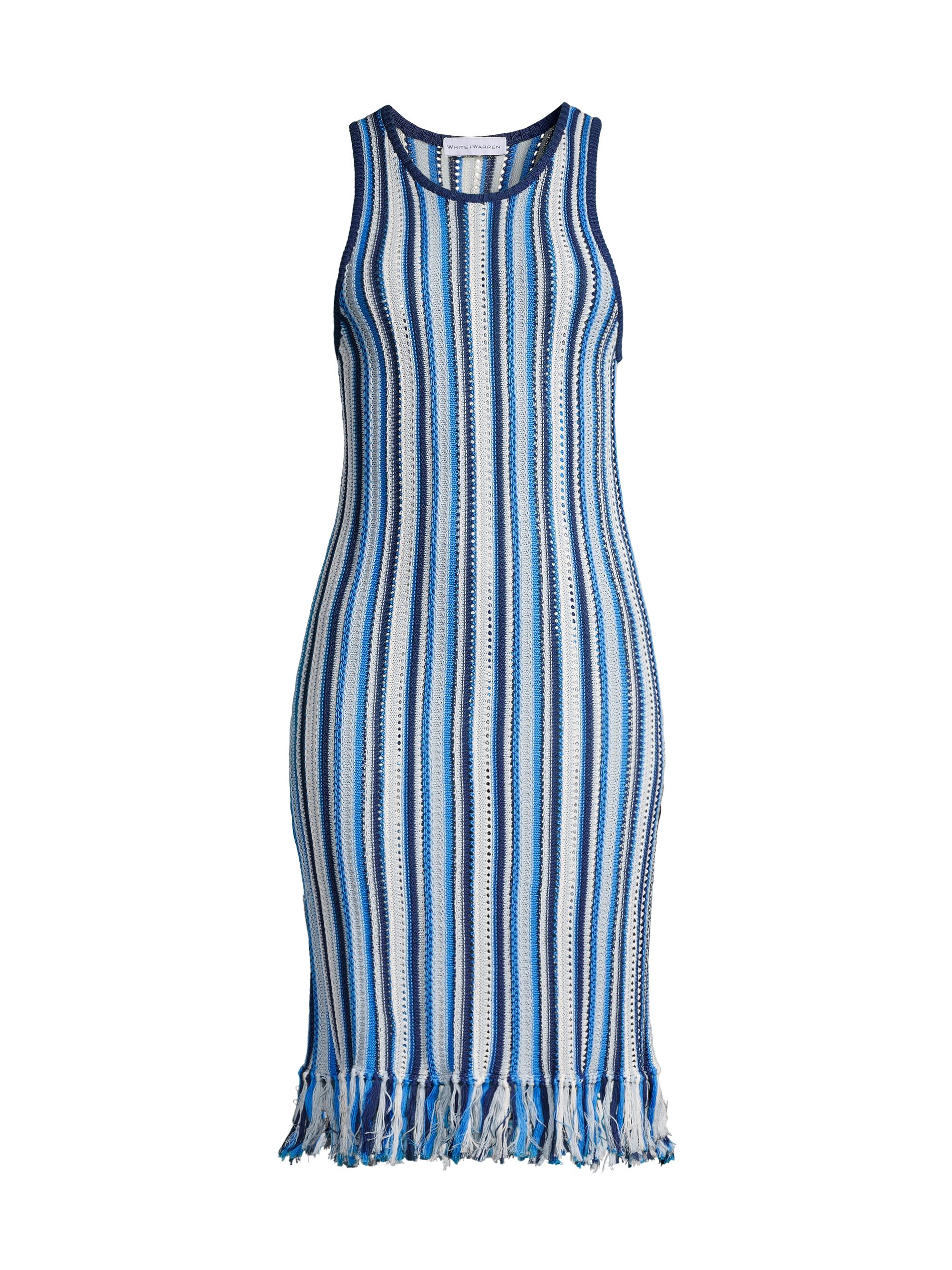 White + Warren Women's Sleeveless Striped Crochet Midi-Dress - Blue Combo
