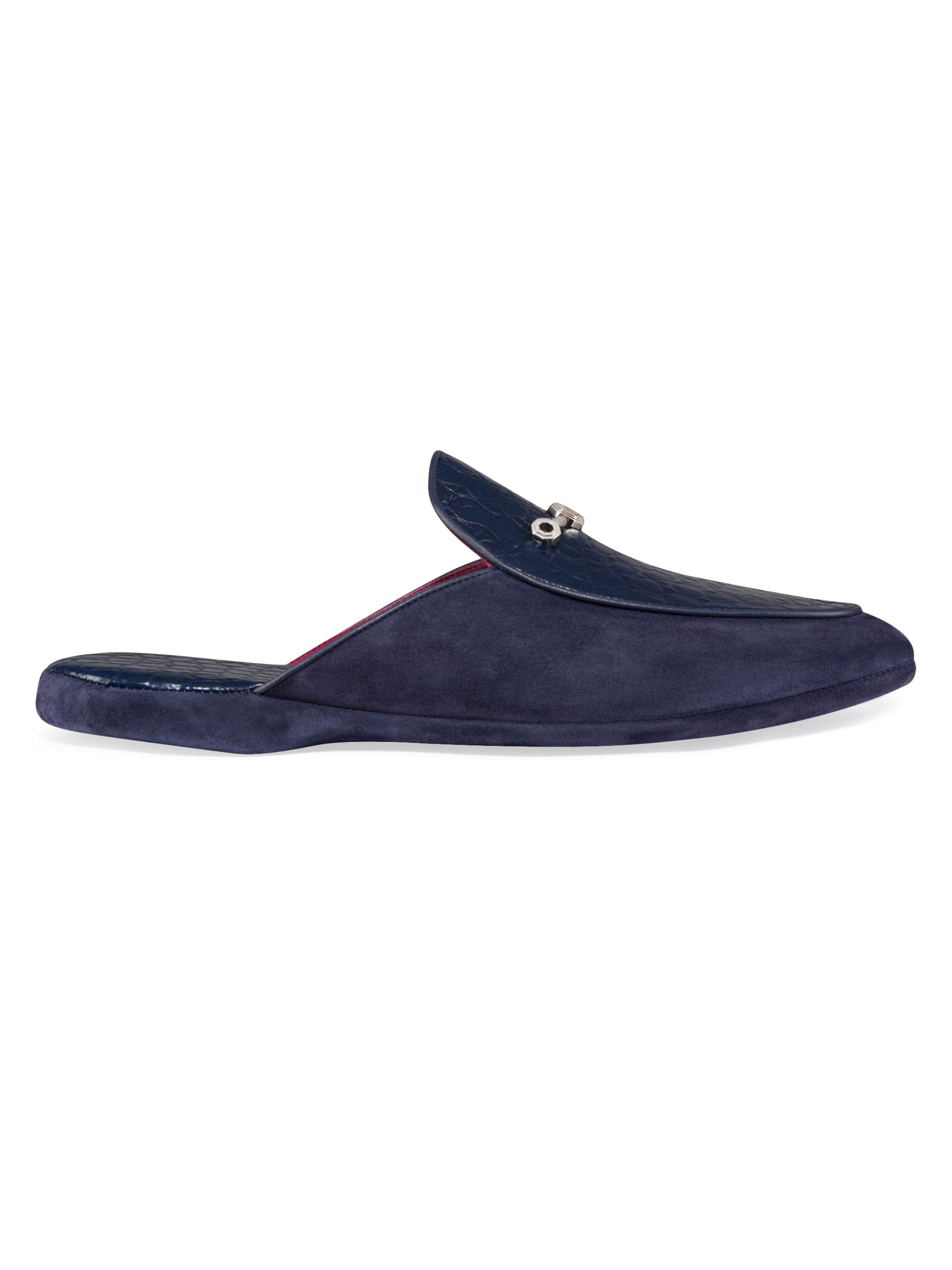 Stefano Ricci Men's Suede and Calfskin Leather Slippers - Blue