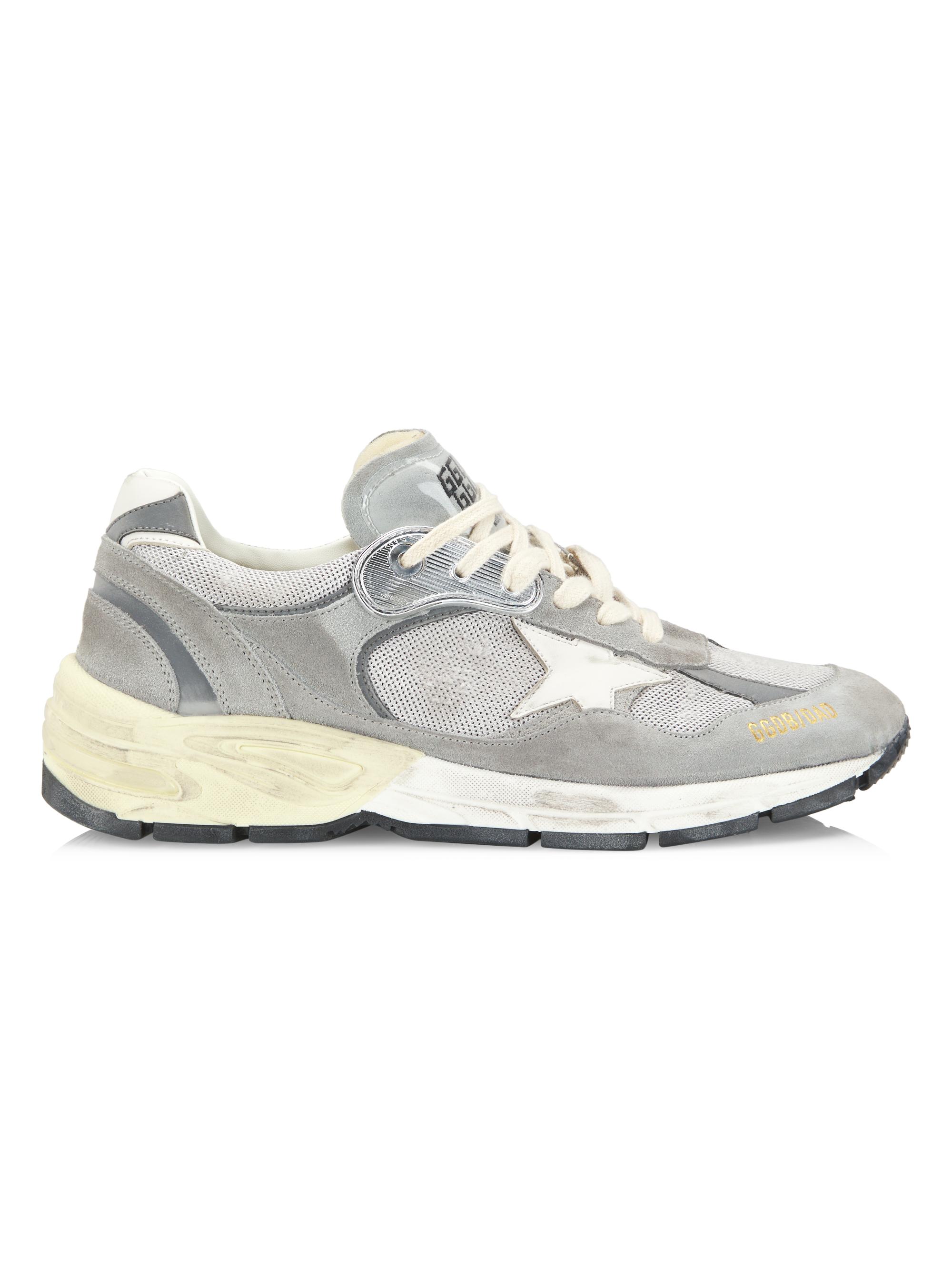 Golden Goose Men's Unisex Running Dad Net Suede And Spur Leather Star Sneakers - Grey Silver White