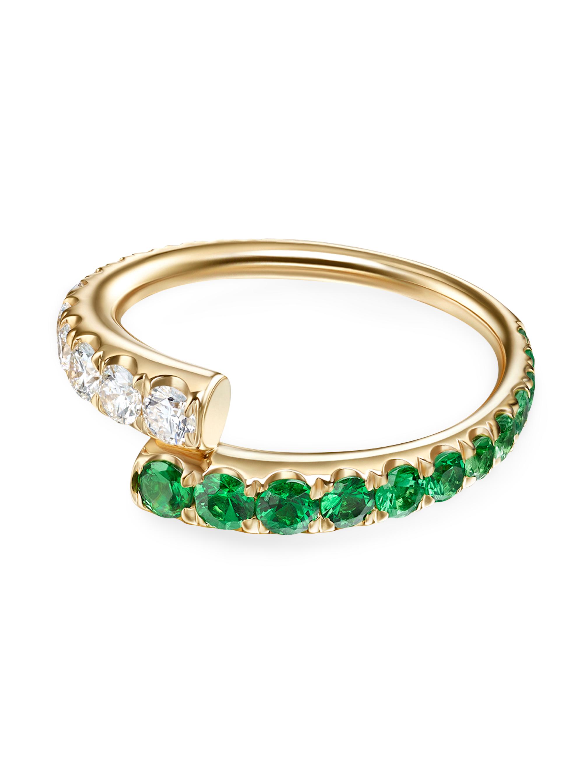 Melissa Kaye Women's Lola 18K Yellow Gold, 0.53 TCW Diamond & Tsavorite Garnet Bypass Ring - Yellow Gold