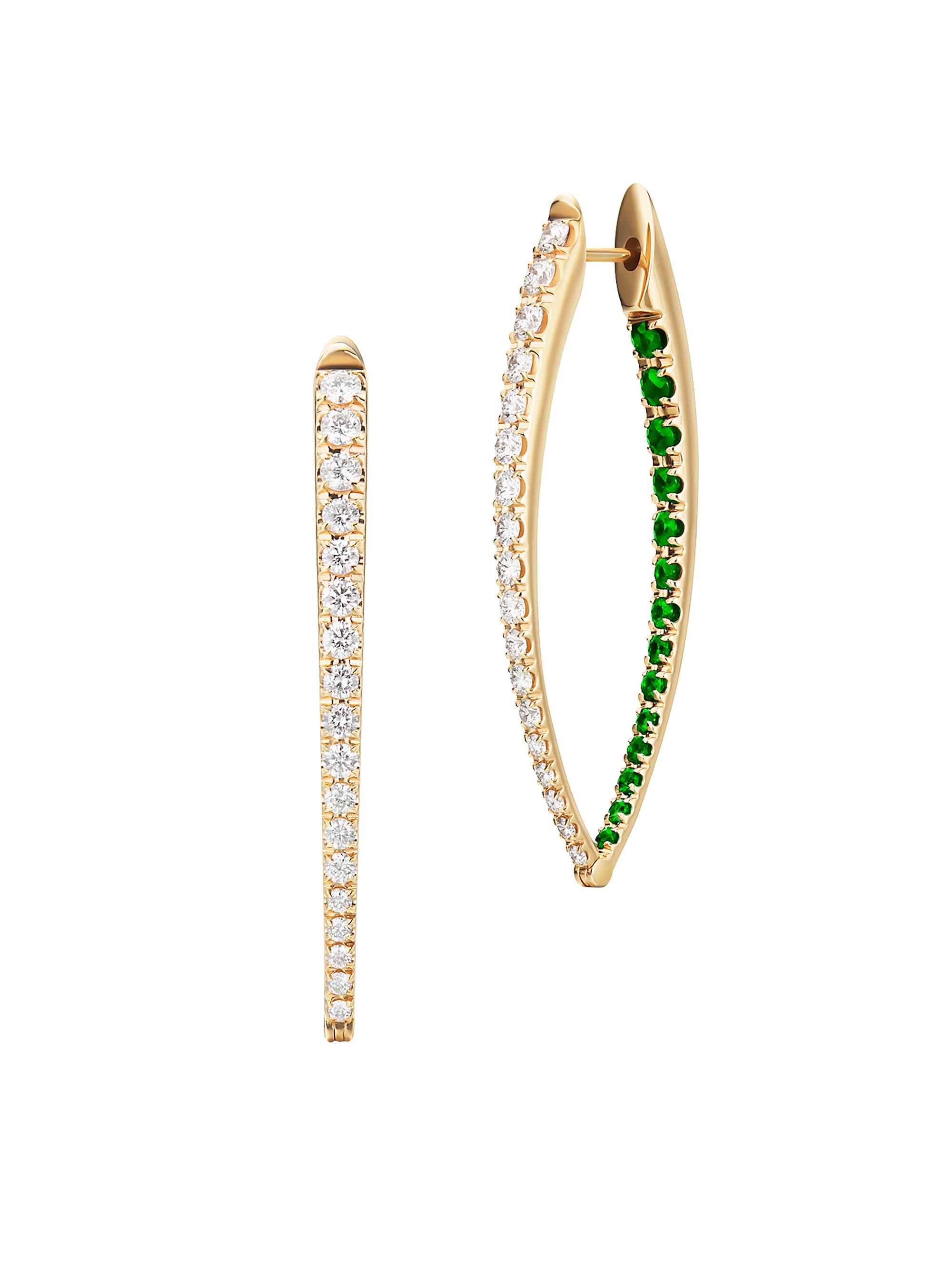 Melissa Kaye Women's Cristina 18K Yellow Gold, 1.18 TCW Diamond & Tsavorite Garnet  Marquise Hoop Earrings - Yellow Gold