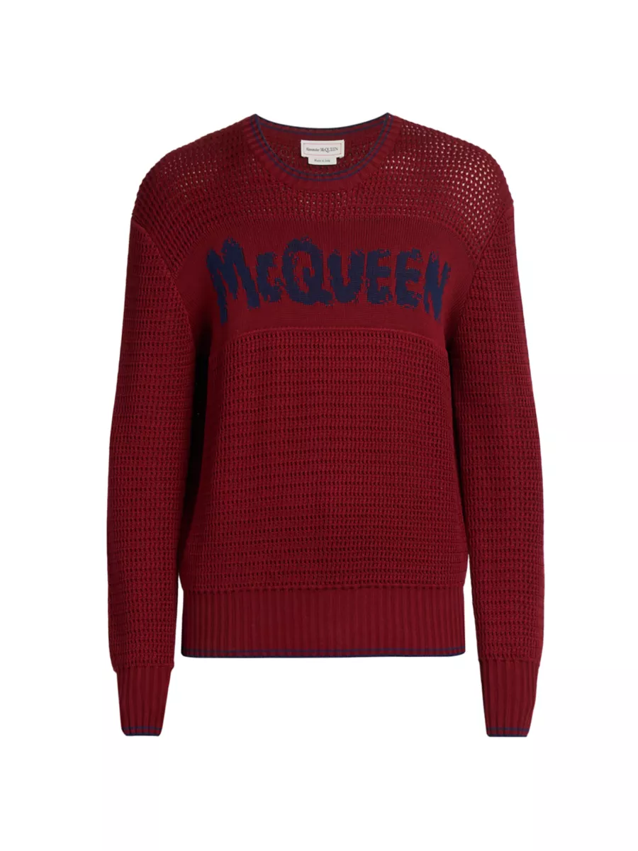 Shop McQueen Graffiti Logo Open-Knit Sweater | Saks Fifth Avenue Shop McQueen Graffiti Logo Open-Knit Sweater | Saks Fifth Avenue