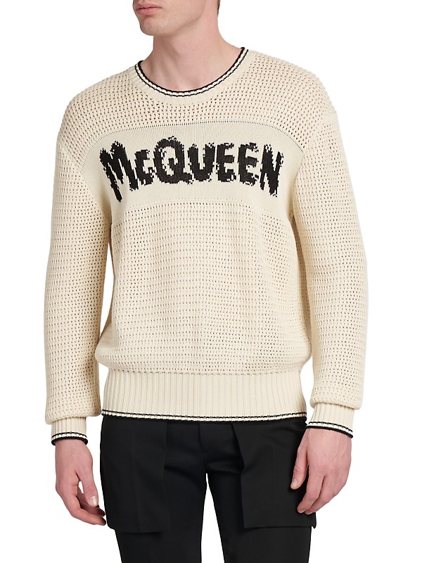 Shop McQueen Graffiti Logo Open-Knit Sweater | Saks Fifth Avenue Shop McQueen Graffiti Logo Open-Knit Sweater | Saks Fifth Avenue