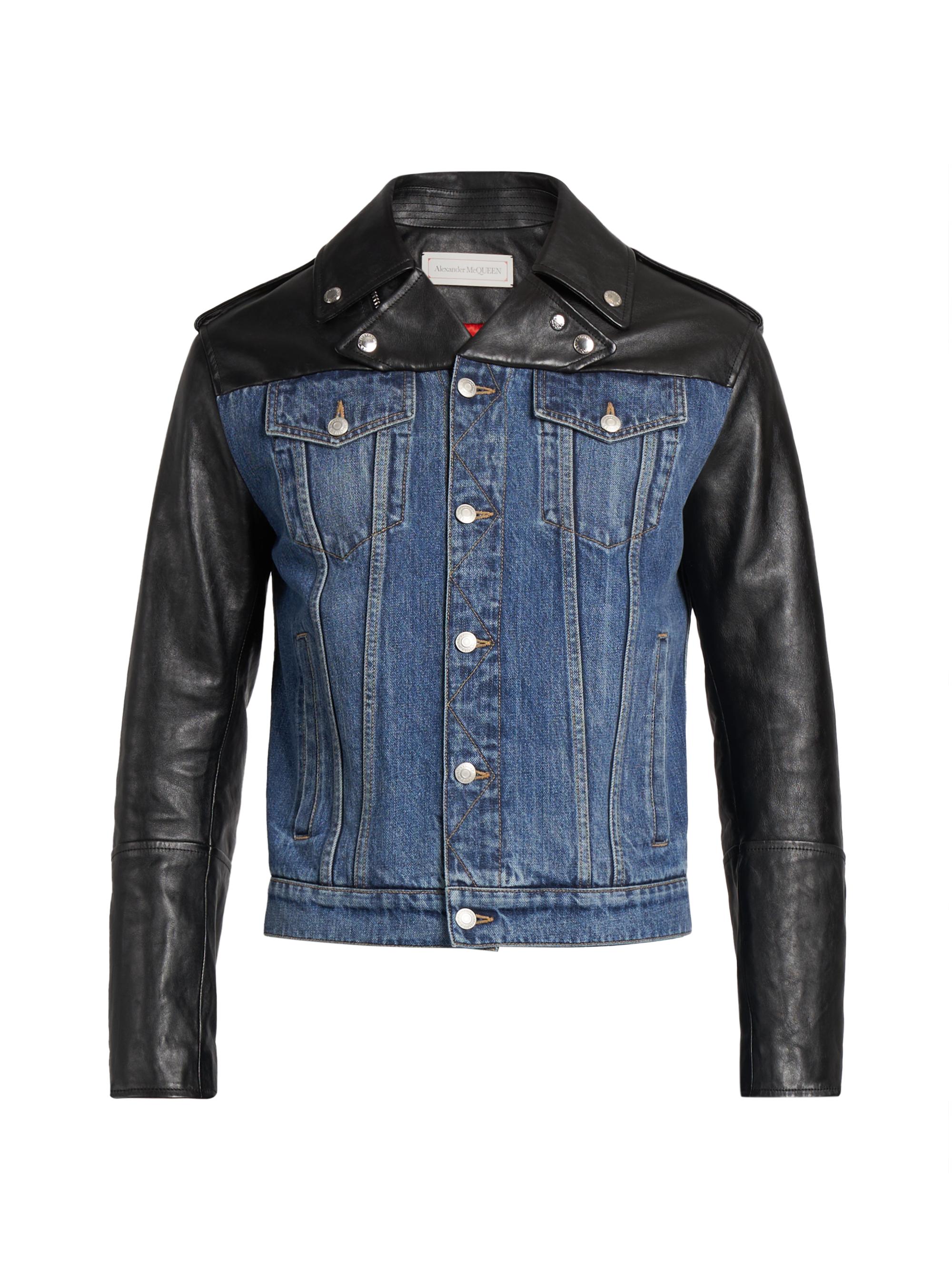 ジャケット・アウター ALEXANDERMQUEEN McQueen Leather & Denim Biker Jacket | Saks Fifth Avenue