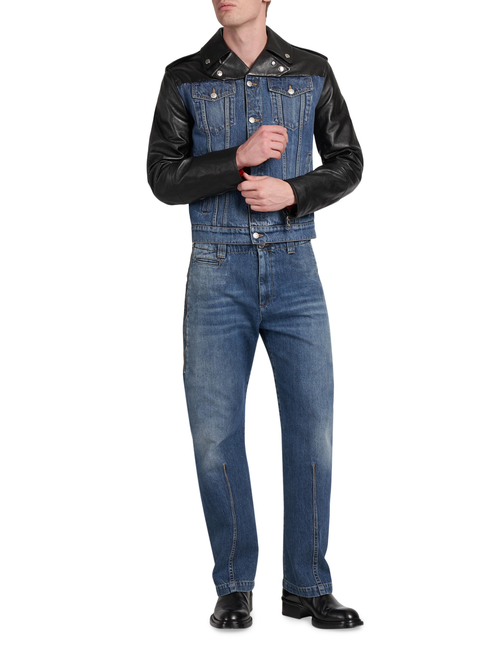 McQueen Leather & Denim Biker Jacket | Saks Fifth Avenue