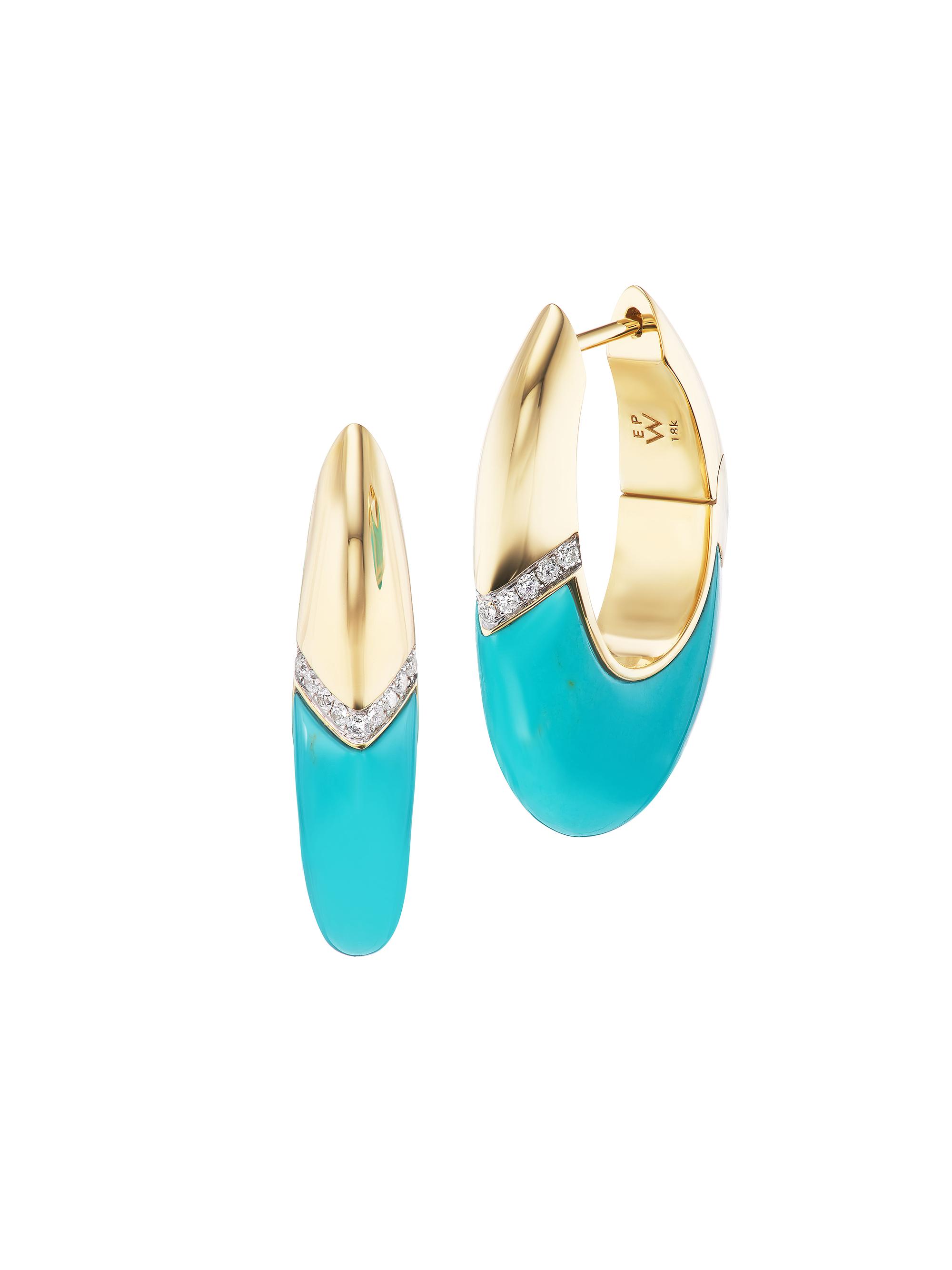 Emily P. Wheeler Women's Bernadette 18K Yellow Gold, Turquoise & .14 TCW Diamond Hoop Earrings - Yellow Gold
