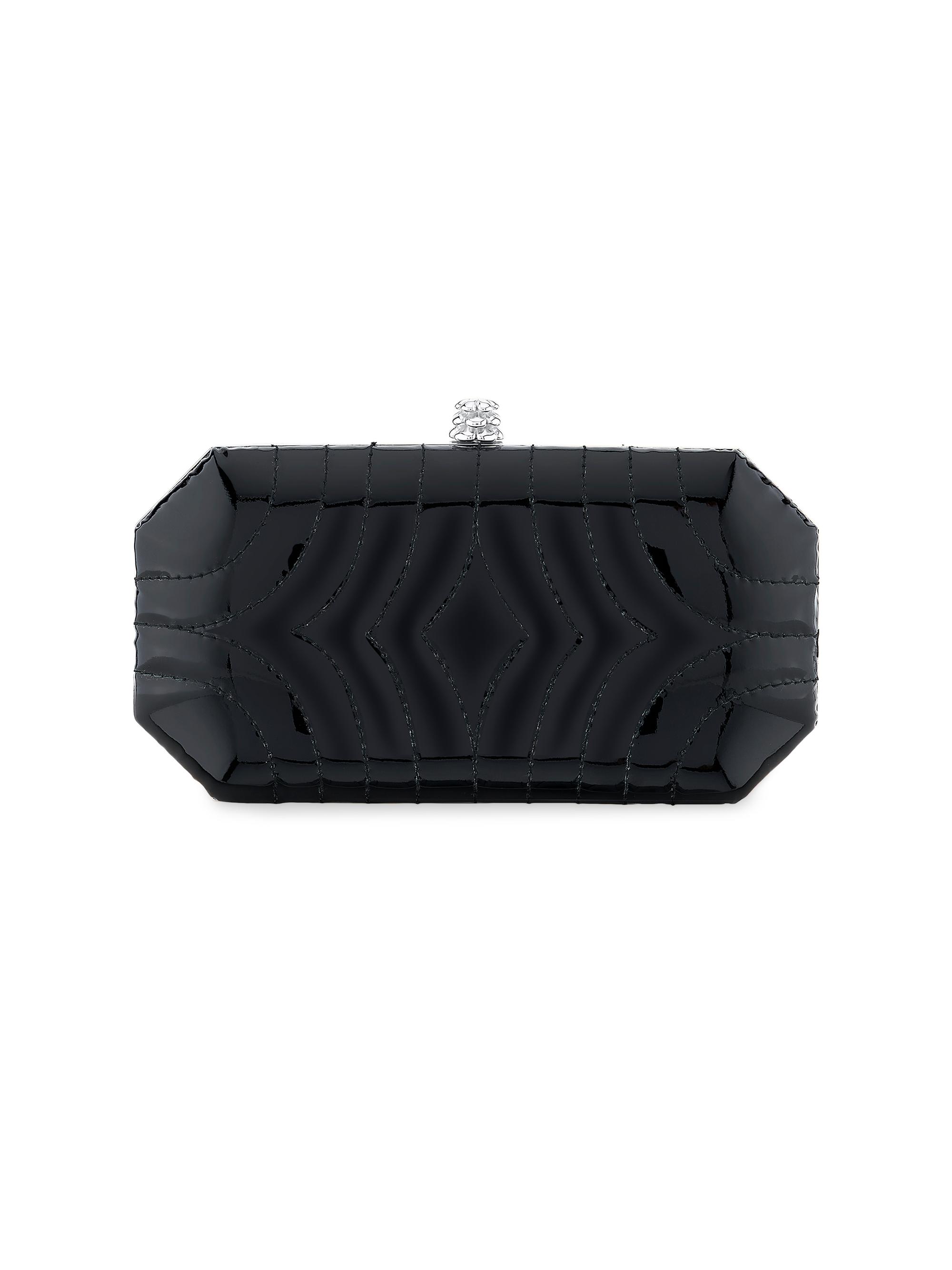 Tyler Ellis Women's Perry Clutch Small in Custom Quilted Patent Leather with Silver Hardware - Black