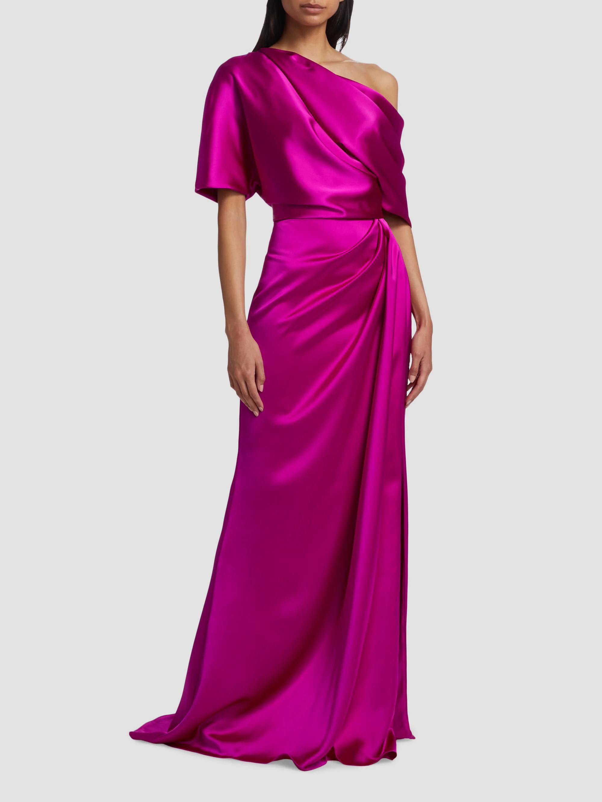 Amsale Women's Draped Off-The-Shoulder Gown - Fuchsia