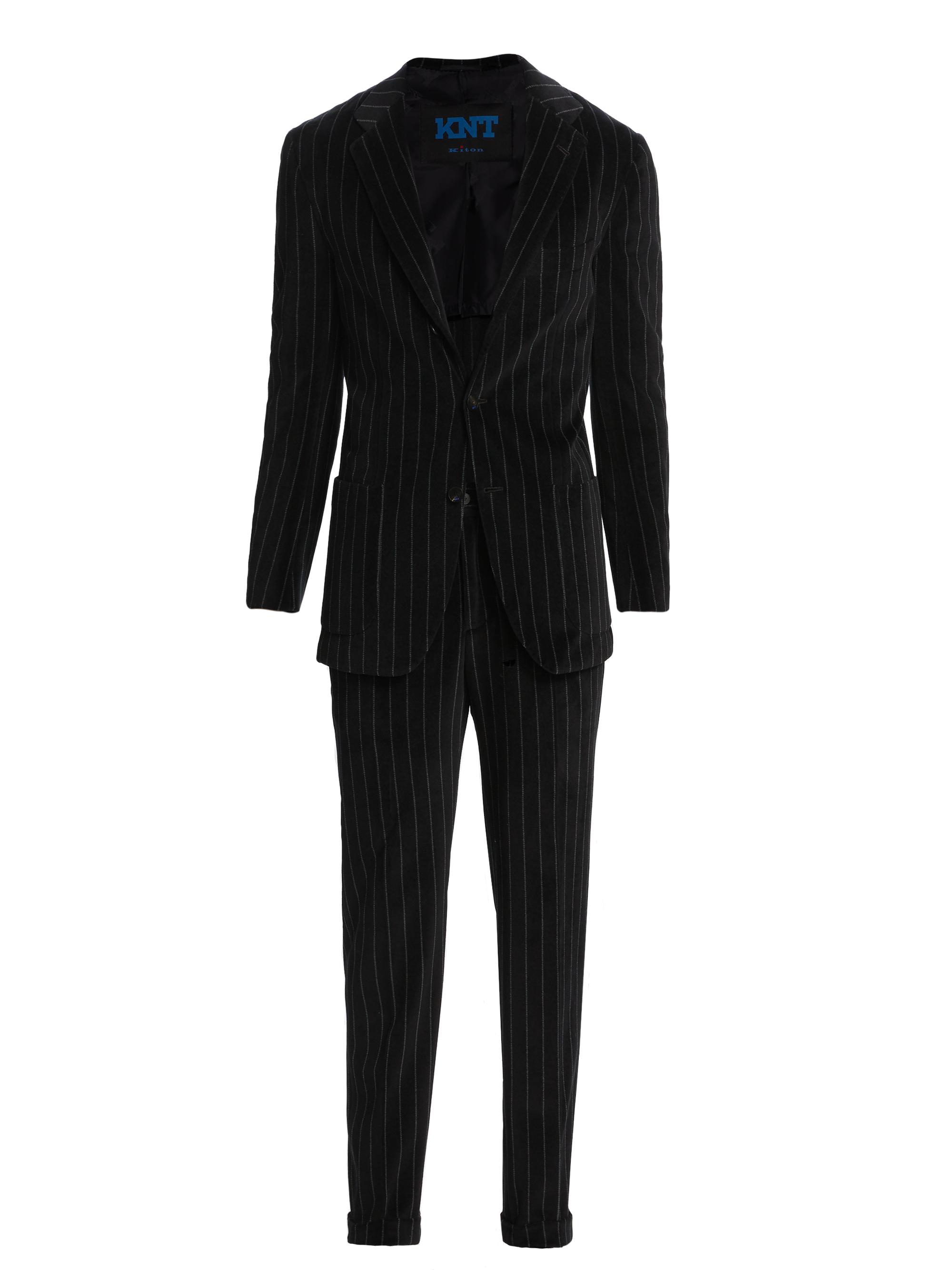 KNT by Kiton Men's Pinstriped Cotton Velvet Two-Button - Black