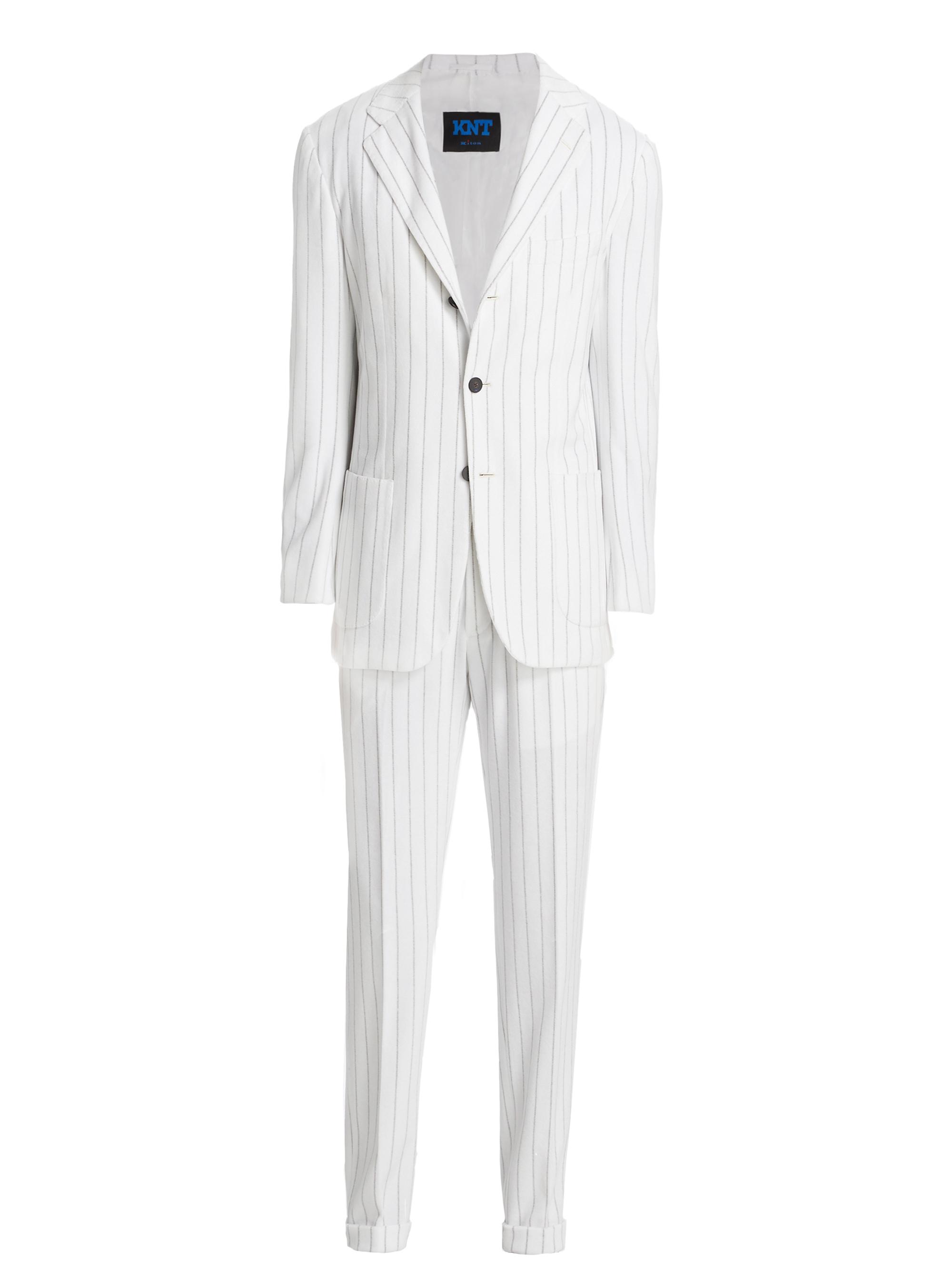 KNT by Kiton Men's Pinstriped Cotton-Blend Three-Button Suit - White
