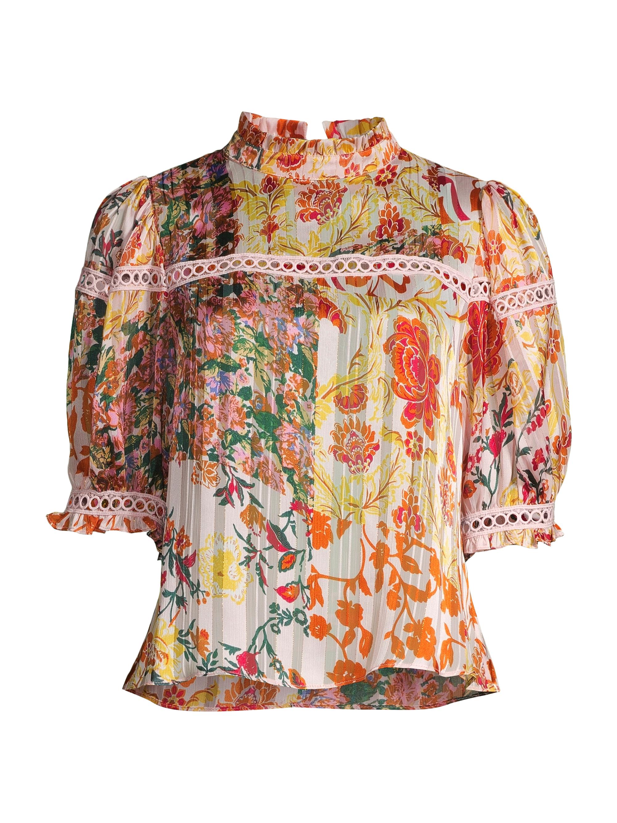 stellah Women's Floral Patchwork Printed Top - Pink Combo