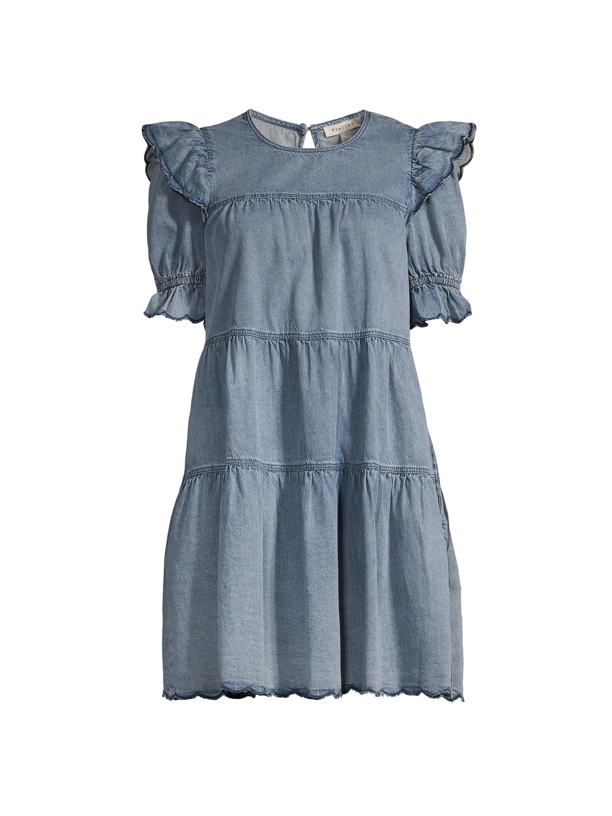stellah Women's Denim Puff-Sleeve Tiered Minidress - Denim