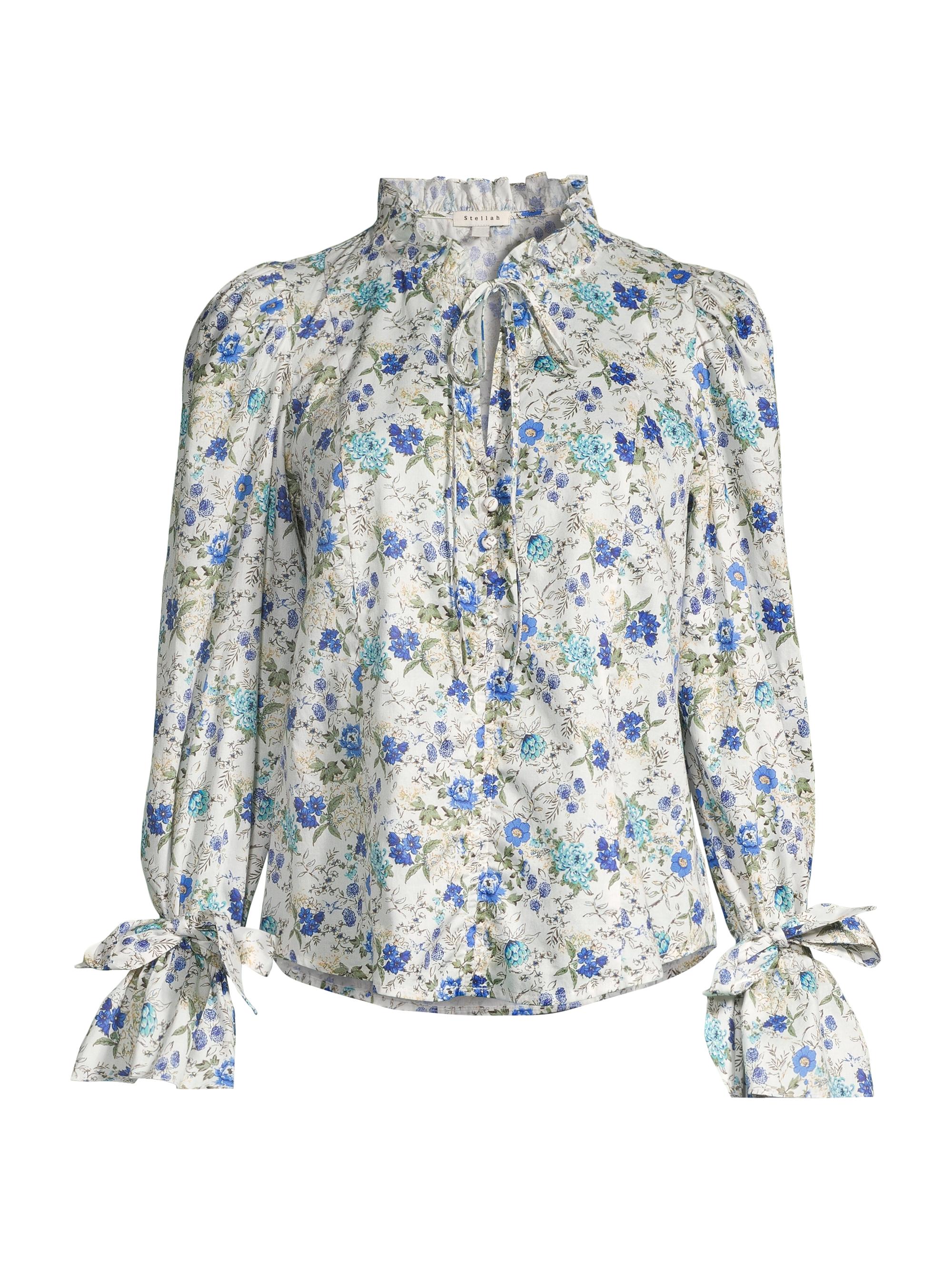 stellah Women's Printed Floral Top - Blue Floral