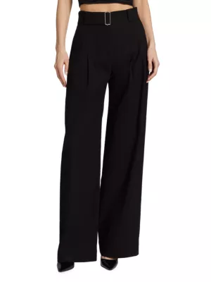 ALYSI - Wide Leg Linen And Leather Blend Trousers