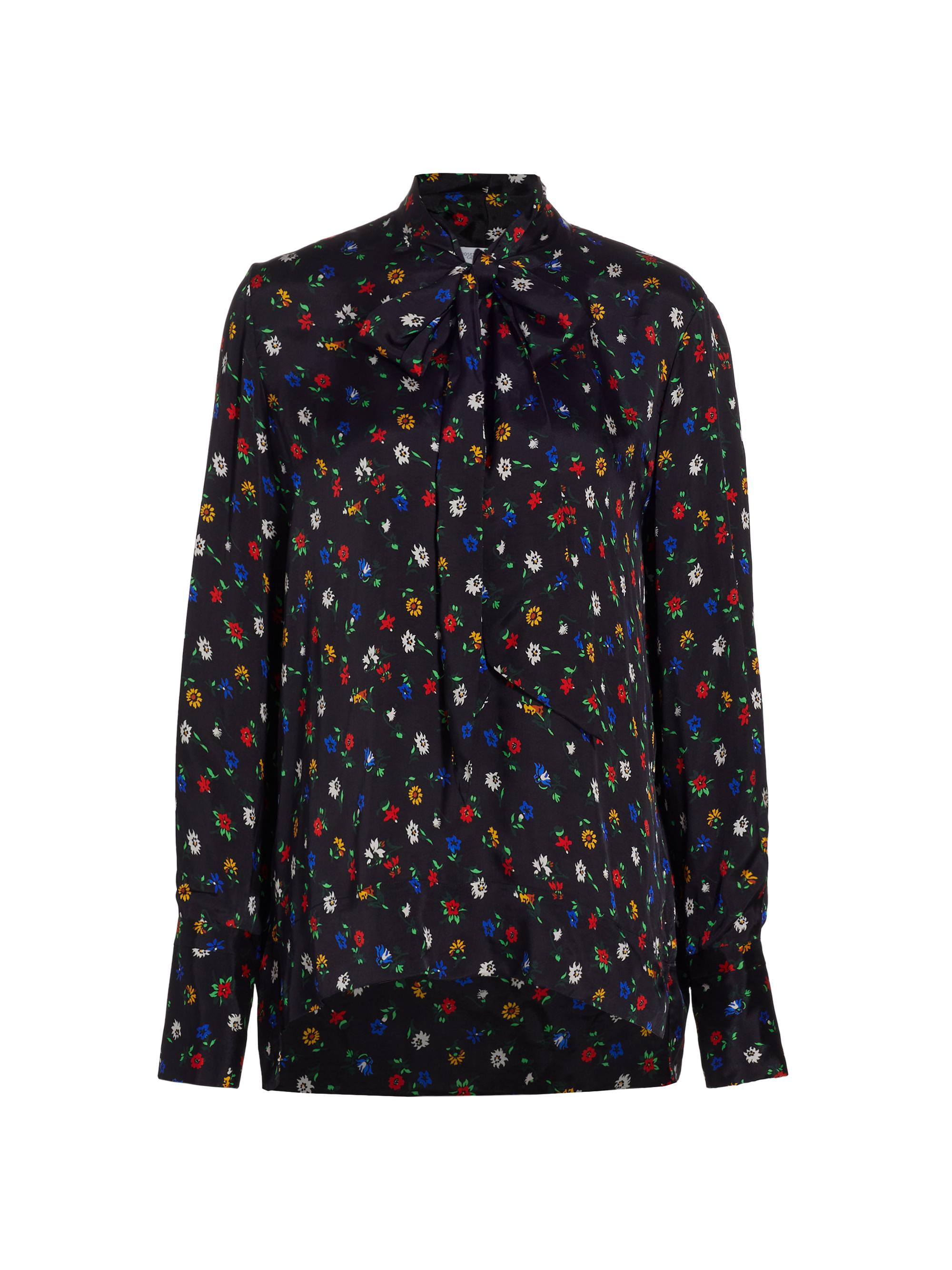 Rosetta Getty Women's Floral Tie-Neck Blouse - Black Multi