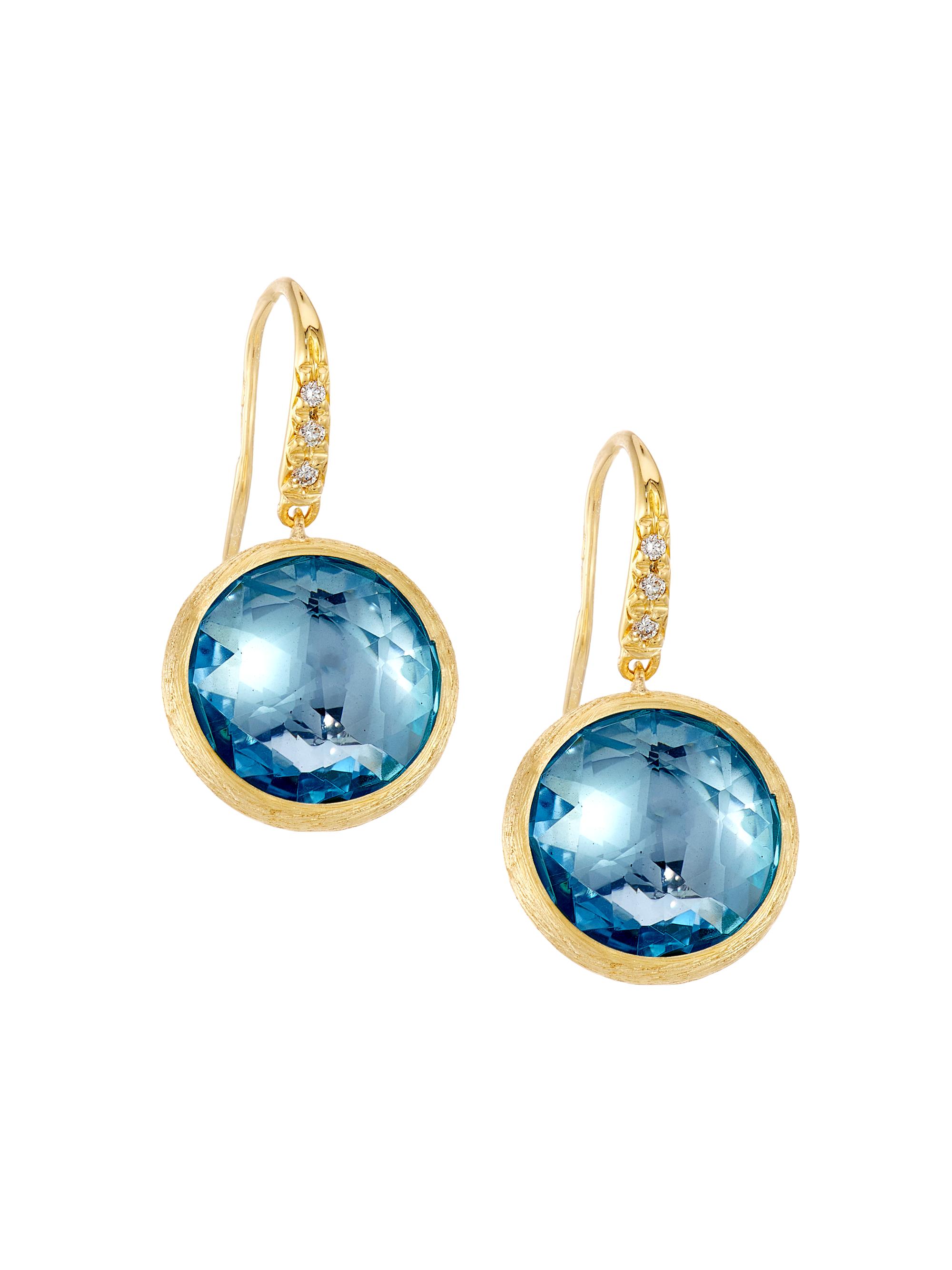 Marco Bicego Women's Jaipur Color 18K Yellow Gold, Blue Topaz & 0.05 TCW Diamond Drop Earrings - Blue