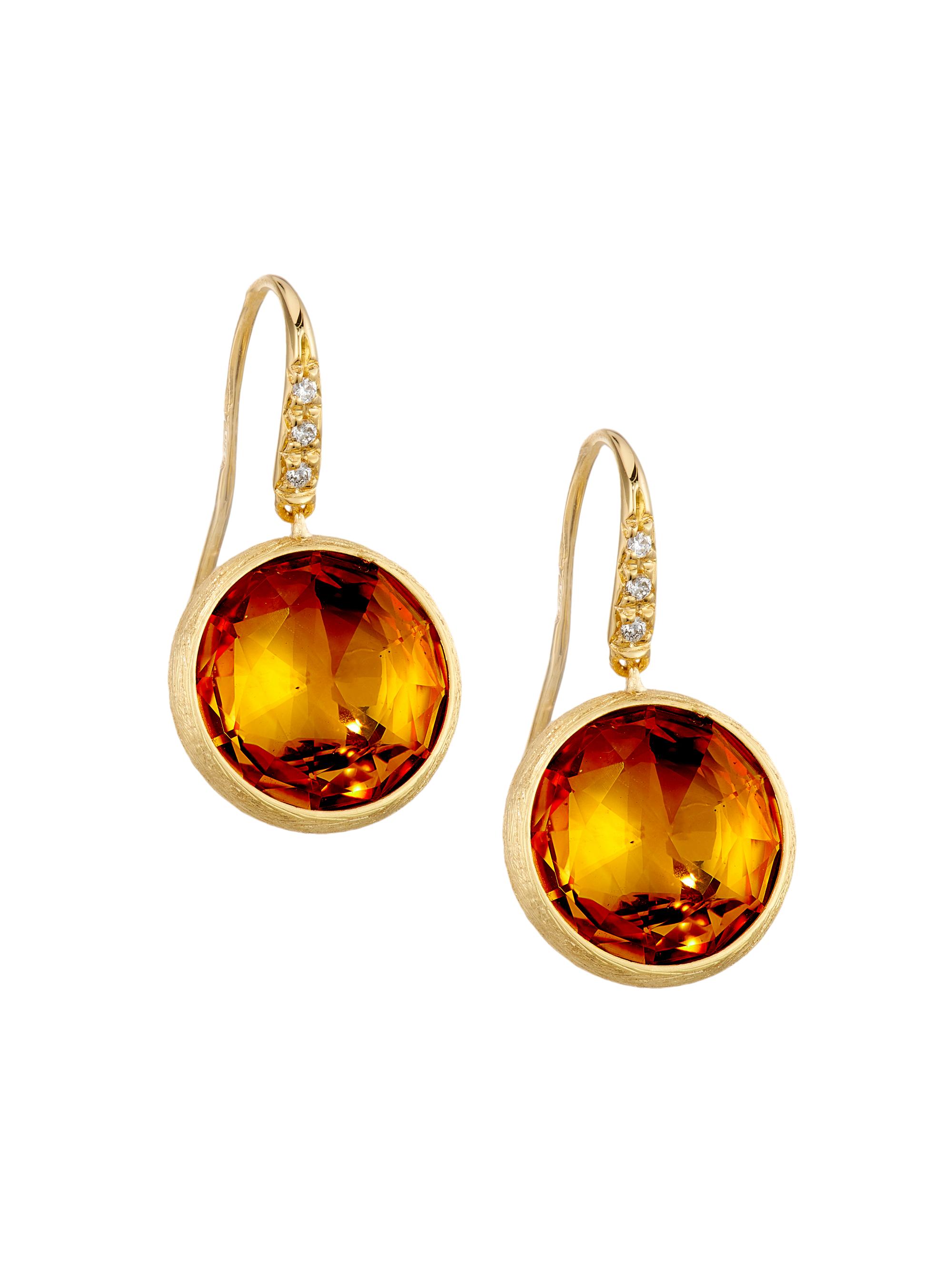 Marco Bicego Women's Jaipur Color 18K Yellow Gold, Citrine & 0.05 TCW Diamond Drop Earrings - Orange