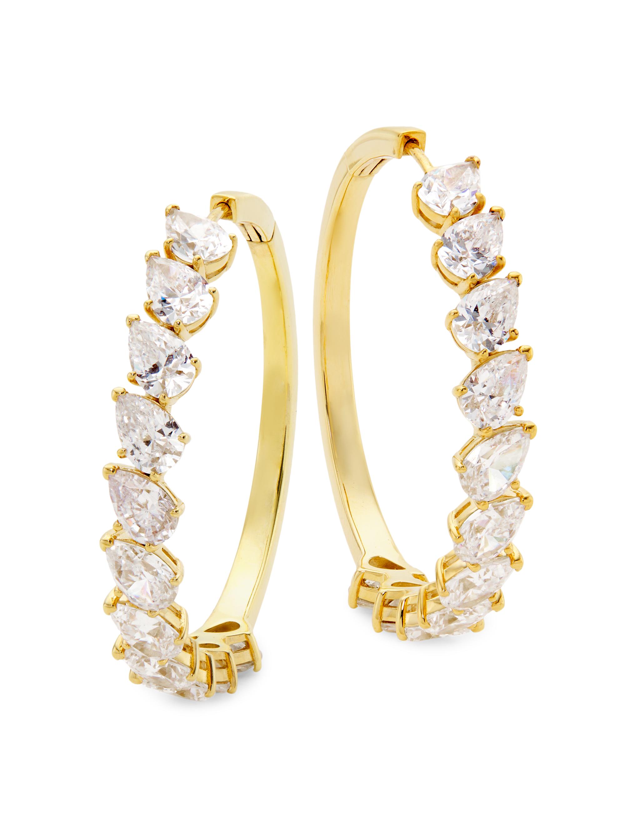 Adriana Orsini Women's Mesmerize 18K Gold-Plate & Cubic Zirconia Pear-Cut Hoop Earrings - Gold Crystal