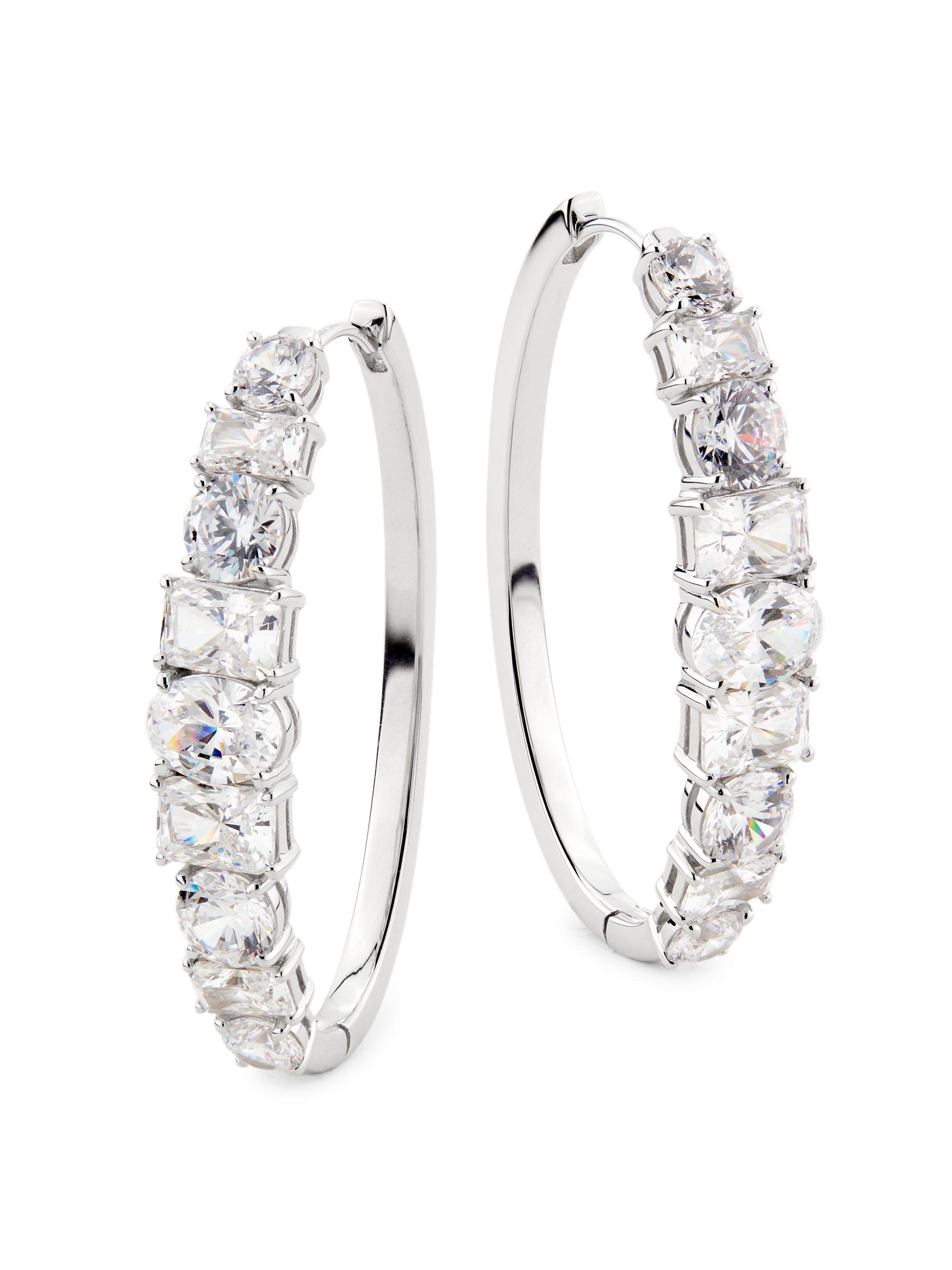 Adriana Orsini Women's Mesmerize Rhodium-Plated & Cubic Zirconia Oval Hoop Earrings - Silver