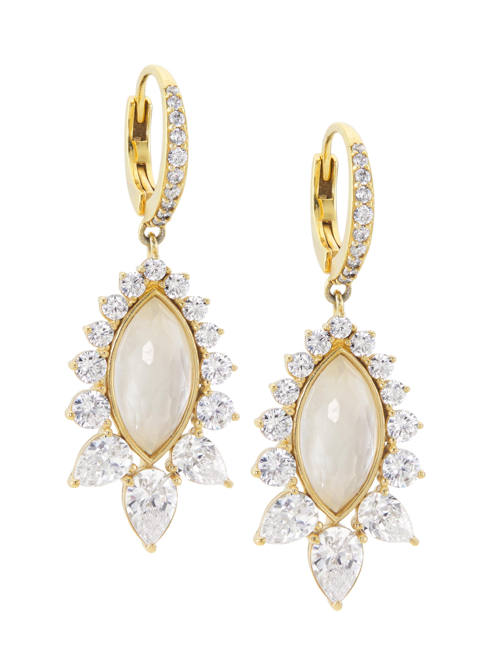 Adriana Orsini Women's Taylor Navet 18K Gold-Plated, Cubic Zirconia, Clear Quartz & Mother-Of-Pearl Doublet Drop Earrings - Gold Crystal