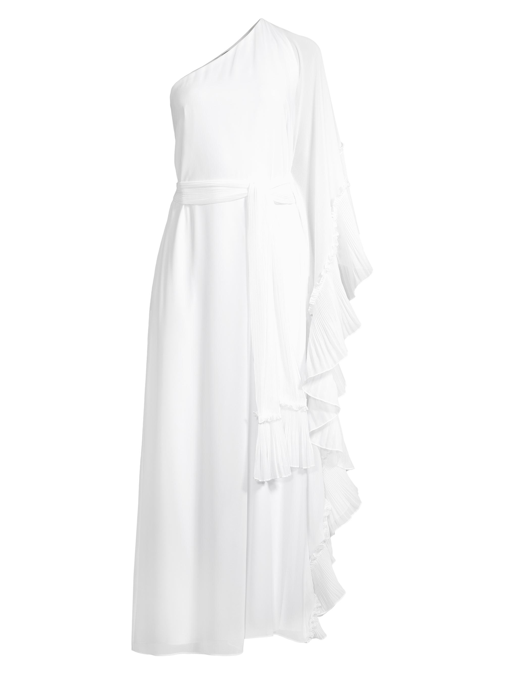 knee length dresses for ladies Lights On One-Shoulder Ruffle Hem Maxi Dress White main image 0