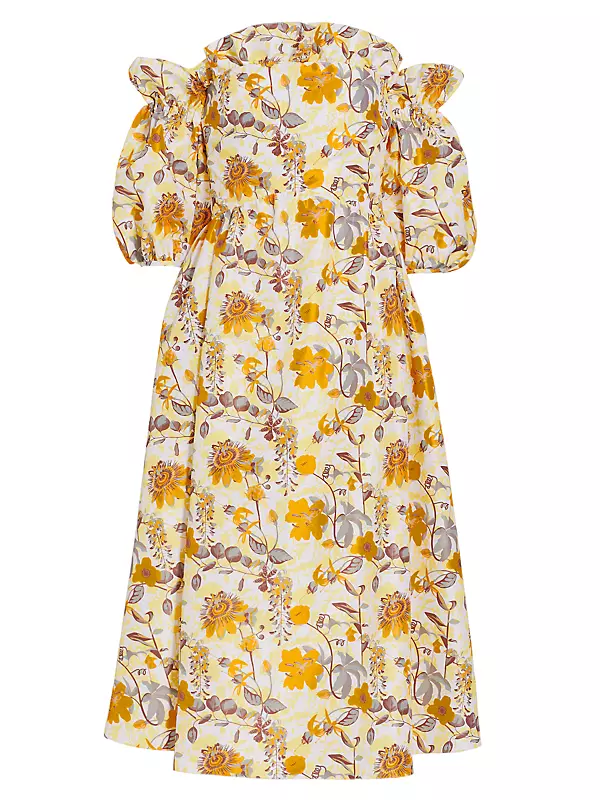 Shop Kika Vargas Margaret Floral Off-The-Shoulder Midi-Dress