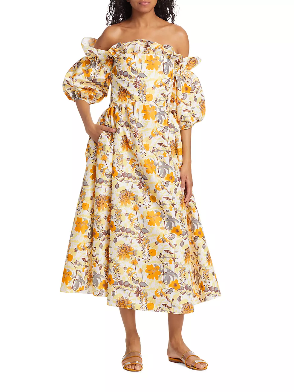 Margaret Floral Off-The-Shoulder Midi-Dress