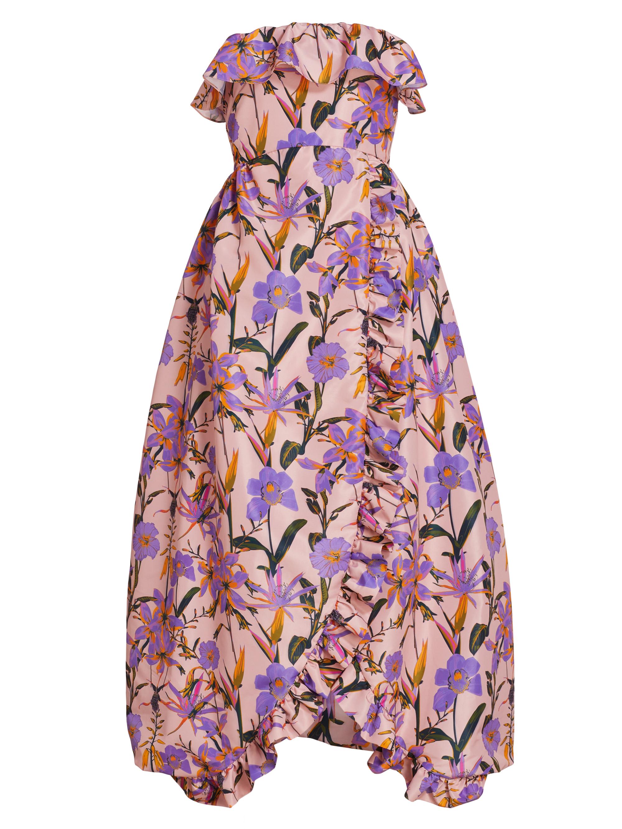 Kika Vargas Women's Sylvia Floral Ruffle Strapless Midi-Dress - Blush Iris
